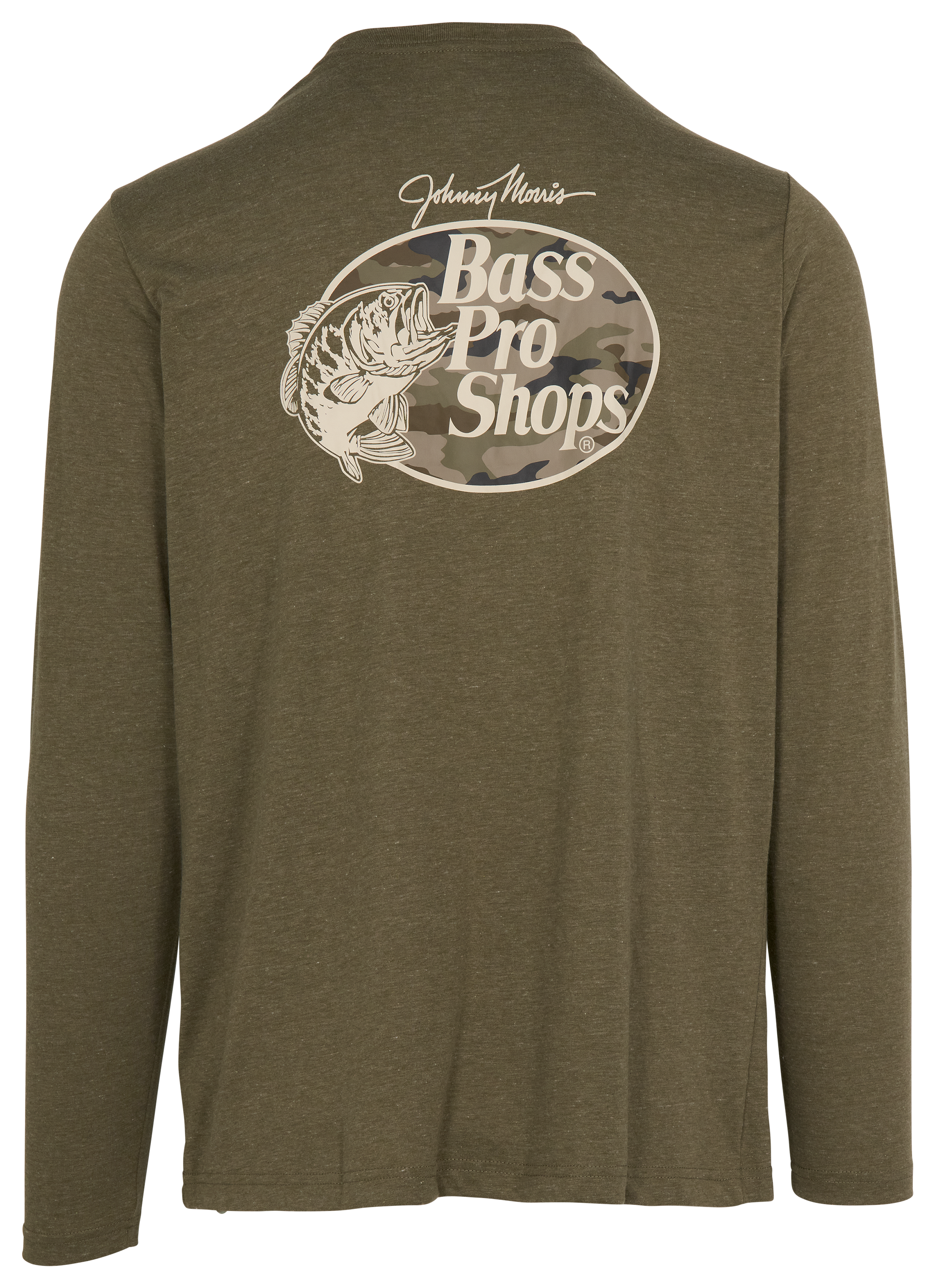 Image of Bass Pro Shops Crew-Neck Camo Fill Long-Sleeve Shirt - Olive