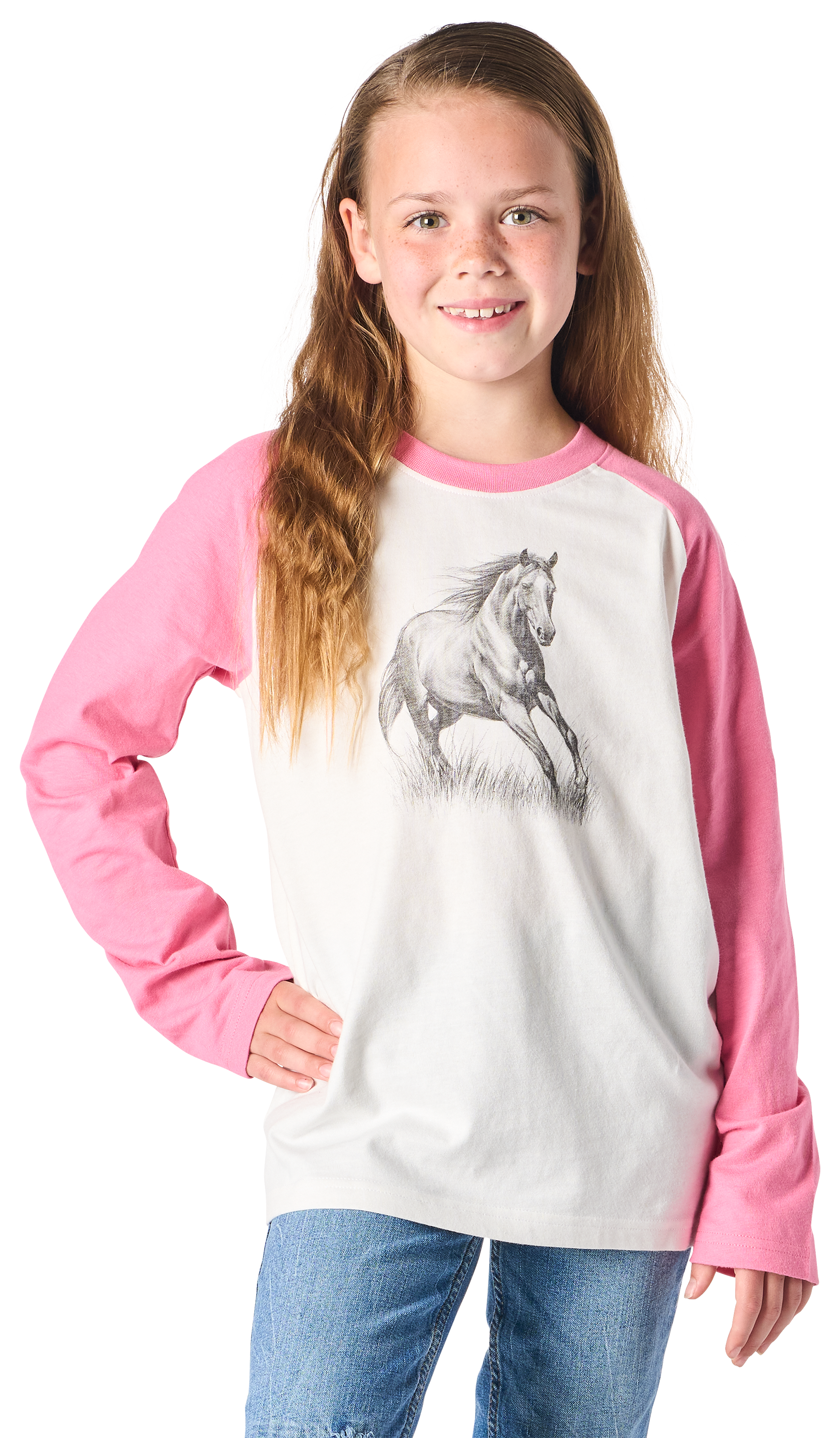 Image of Bass Pro Shops Animal Graphic Raglan Long-Sleeve T-Shirt for Kids - Rose