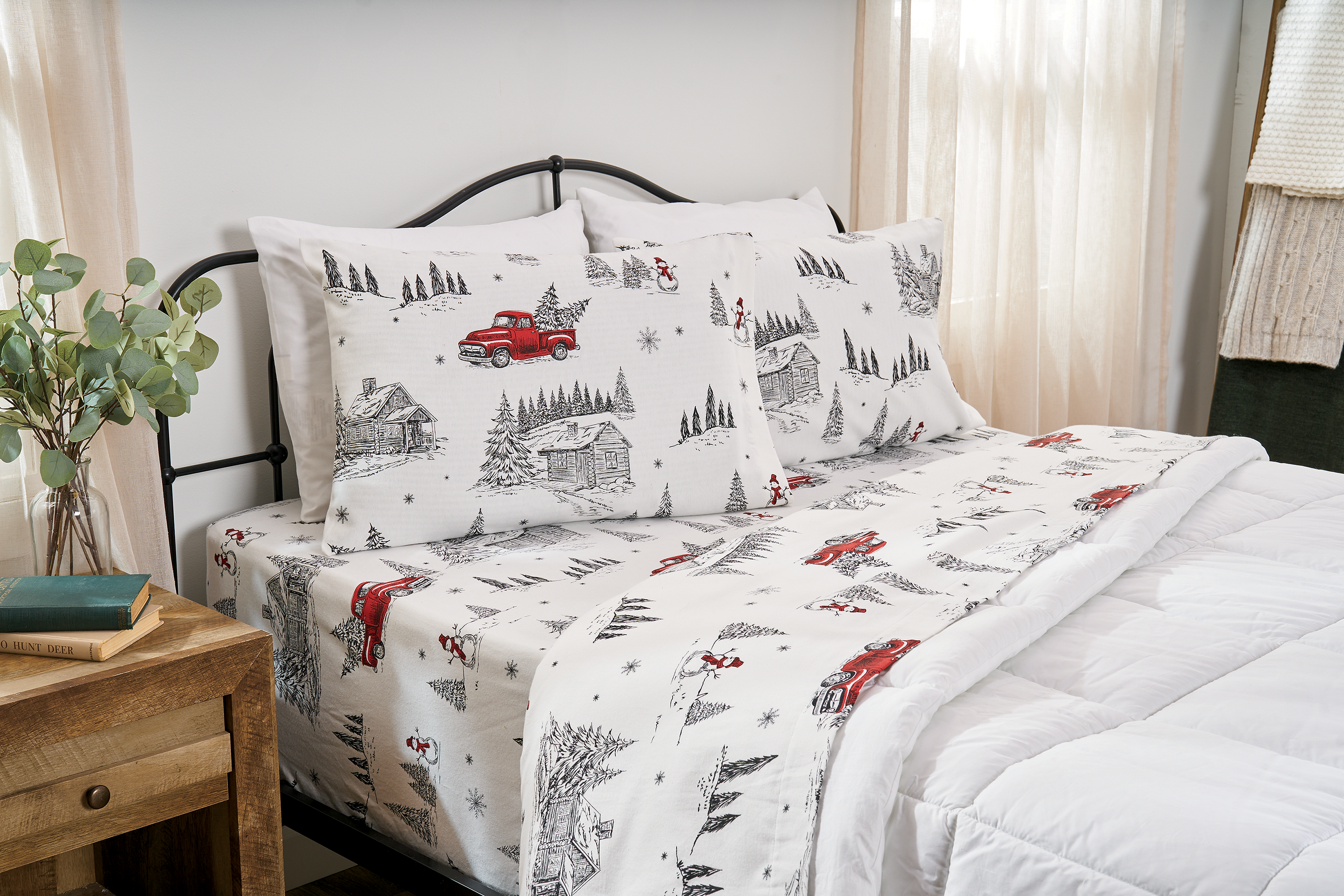 Image of Bass Pro Shops Sketchy Christmas Flannel Sheet Set - Full