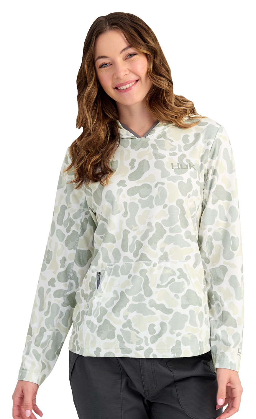 Image of Huk Coldfront KC Print Long-Sleeve Hoodie - White