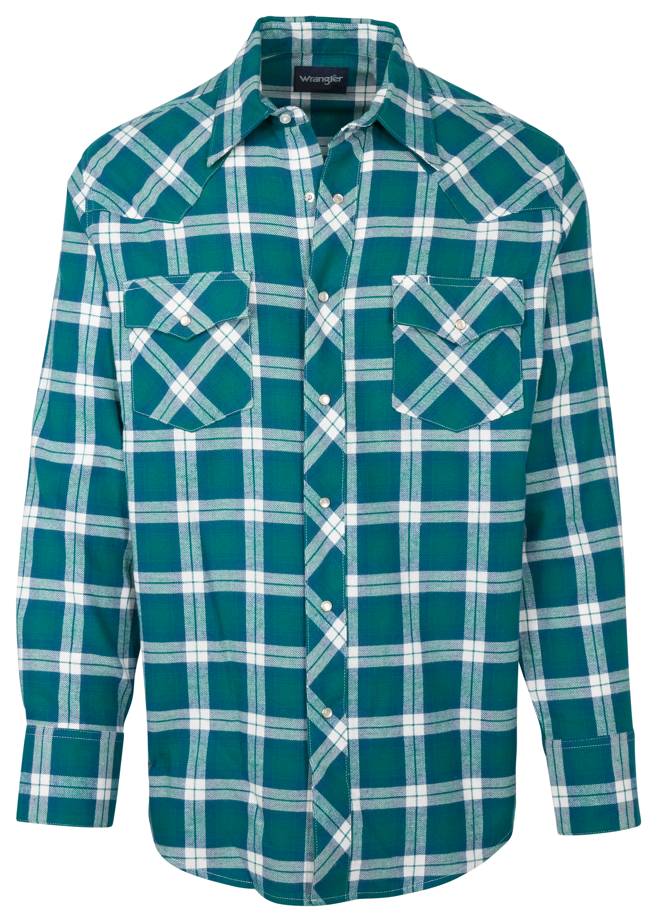 Image of Wrangler Sport Western Long-Sleeve Flannel Shirt for Men - Pacific