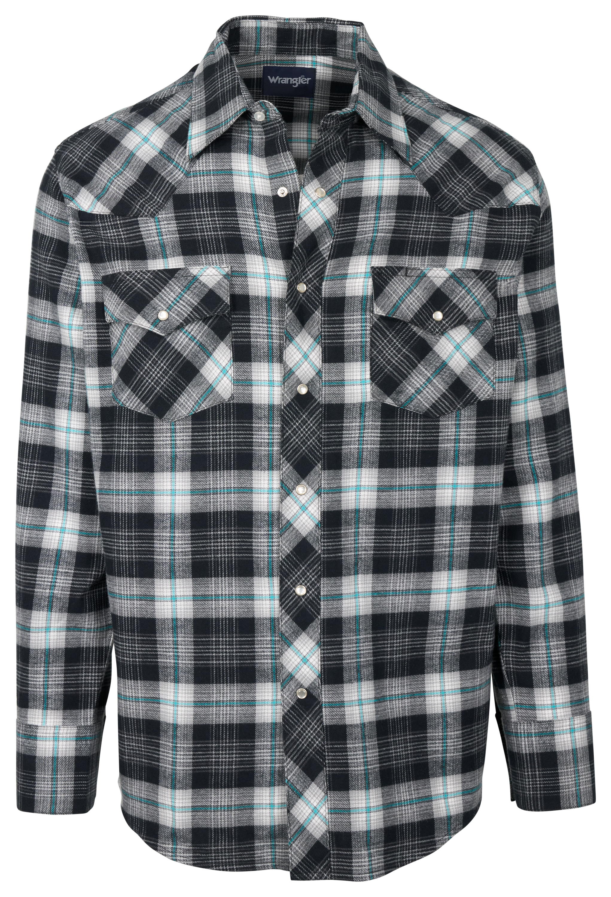 Image of Wrangler Sport Western Long-Sleeve Flannel Shirt for Men - Ceramic Black - 3XL