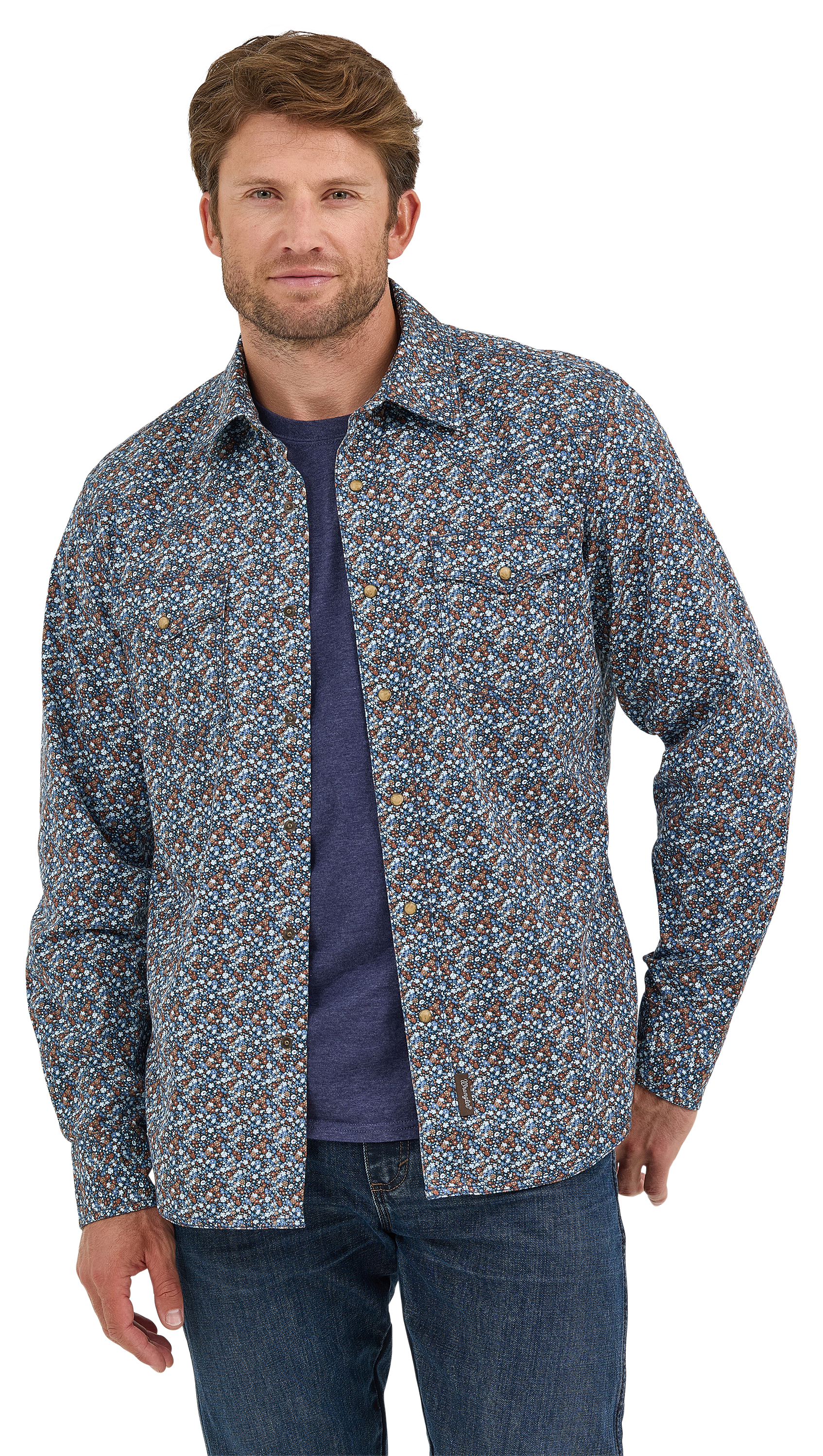 Image of Wrangler Retro Premium Modern-Fit Long-Sleeve Shirt for Men - Blue Multi