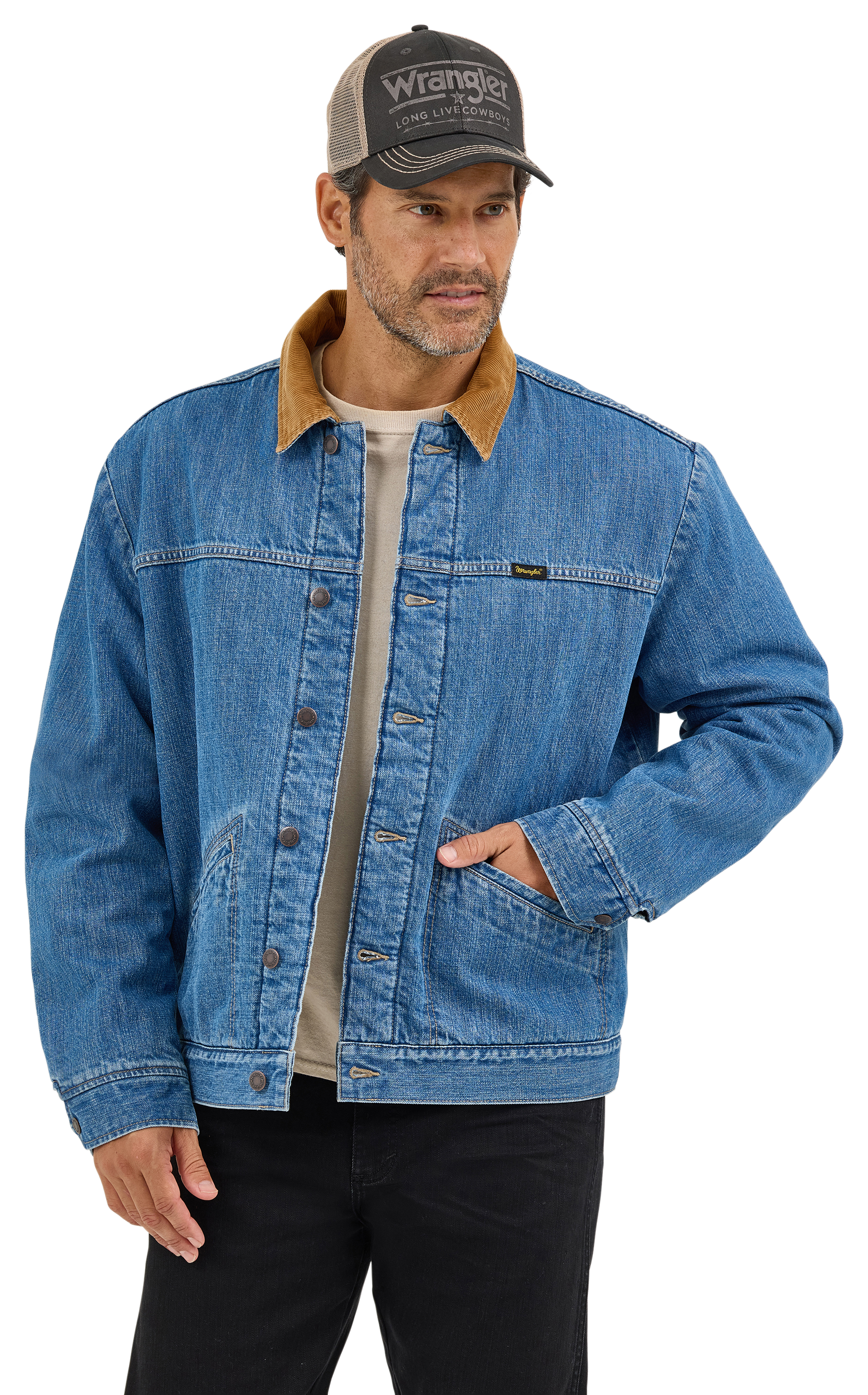 Image of Wrangler Vintage Sherpa-Lined Jacket for Men - Antique Indigo - XL
