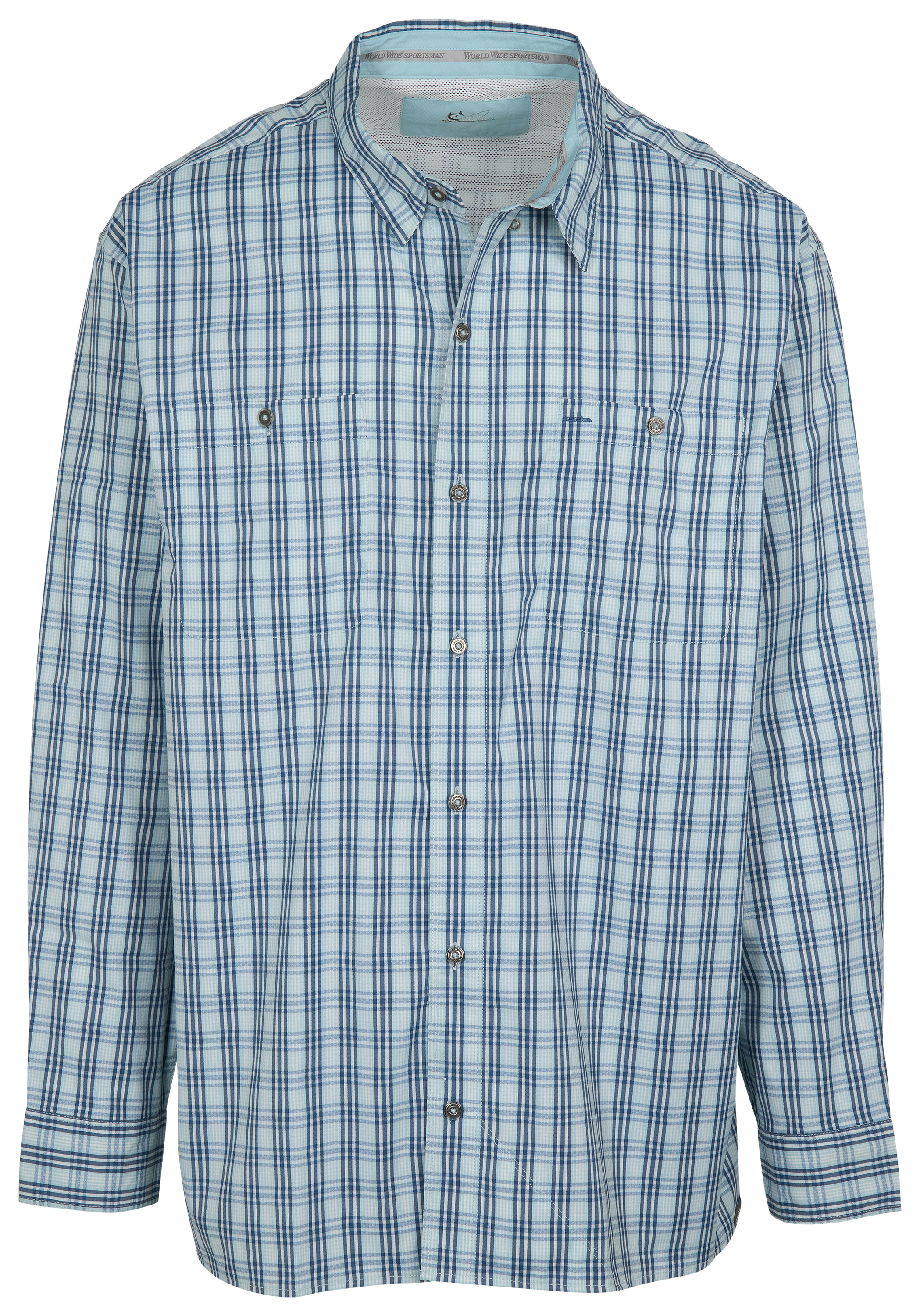 Image of World Wide Sportsman Ultimate Angler Long-Sleeve Button-Down Shirt - Corydallis Blue Crosshatch