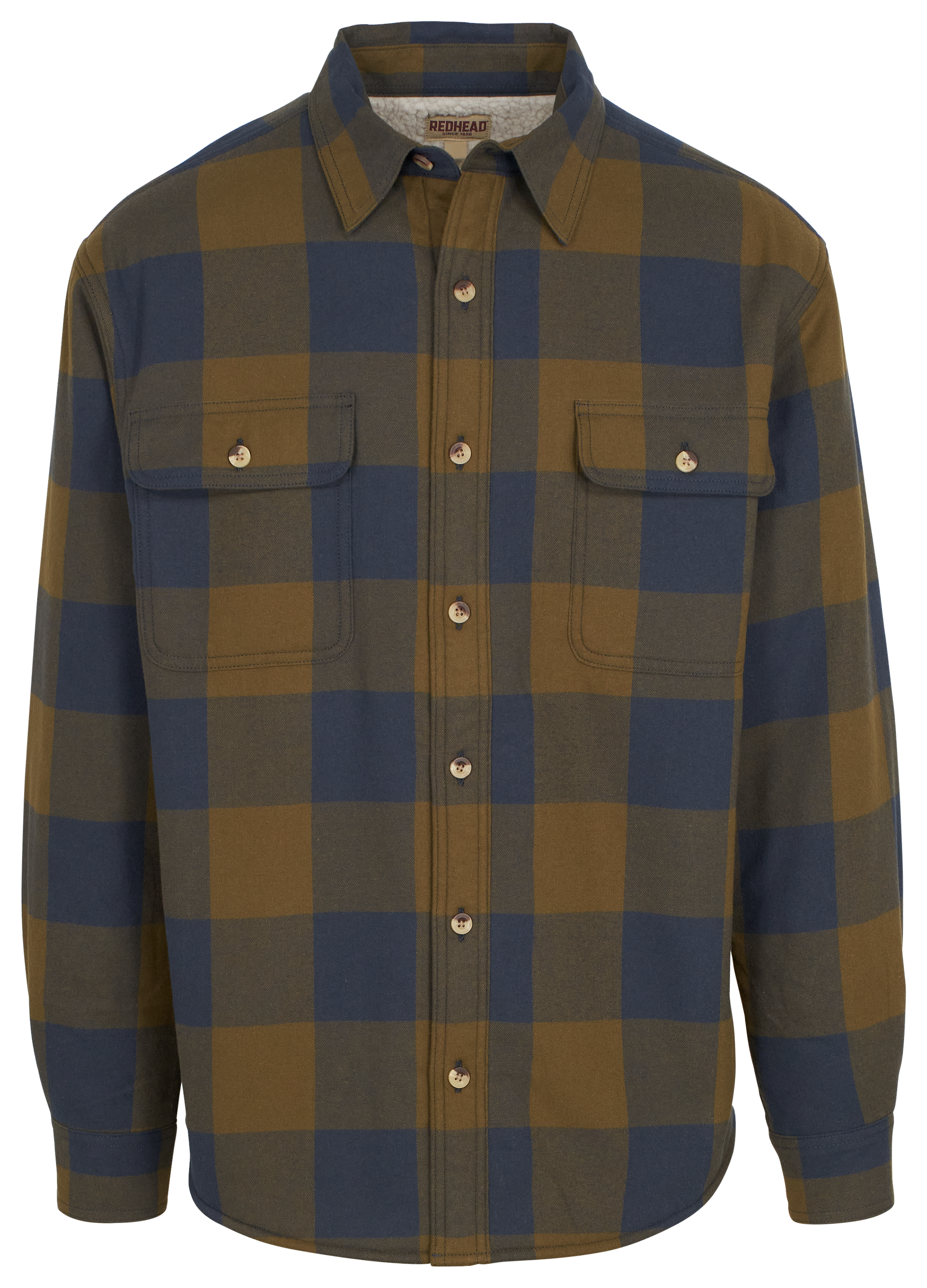 Image of RedHead Sherpa-Lined Plaid Long-Sleeve Shirt for Men - Olive Plaid