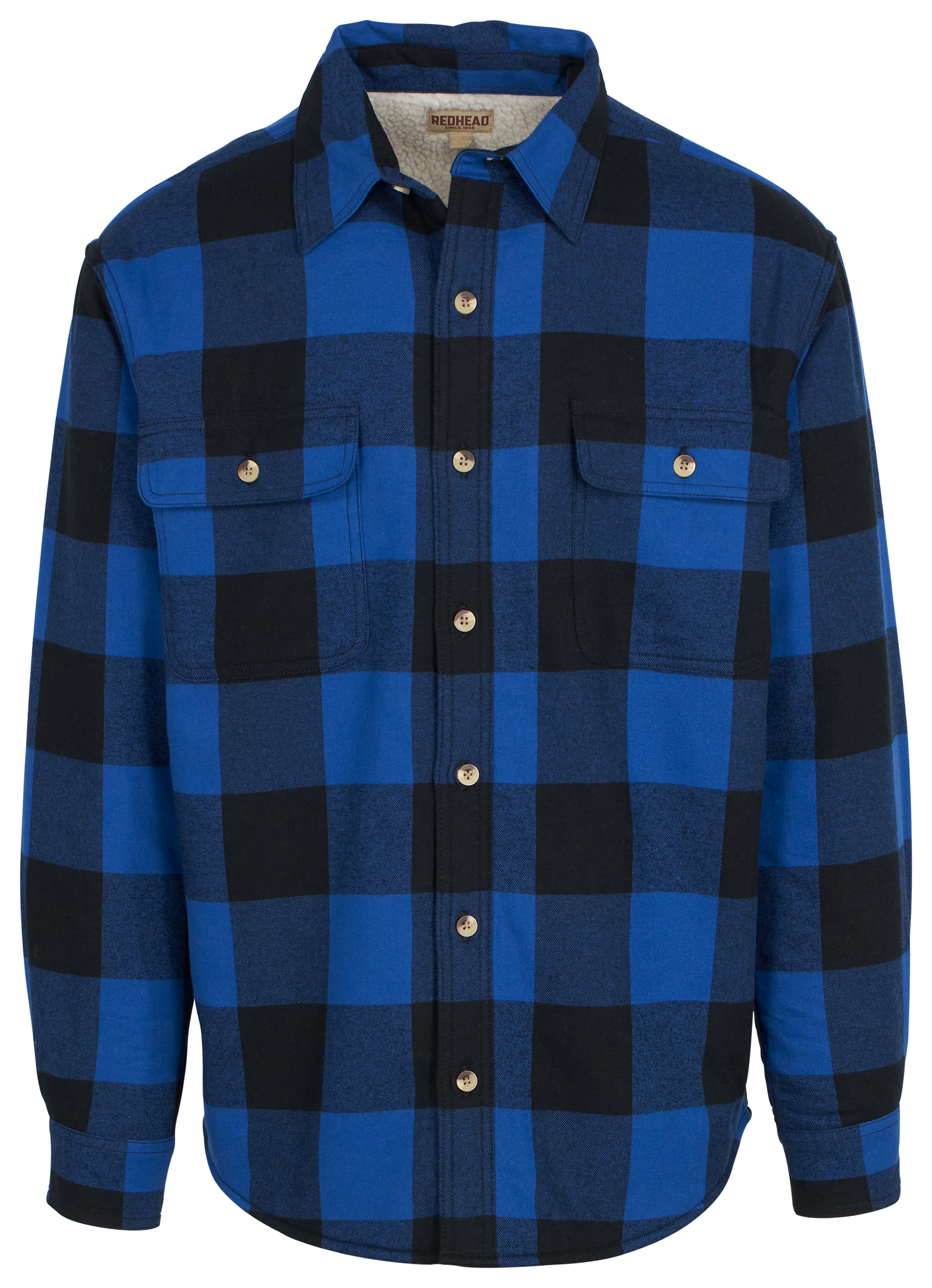 Image of RedHead Sherpa-Lined Plaid Long-Sleeve Shirt for Men - Blue Plaid - 2XL