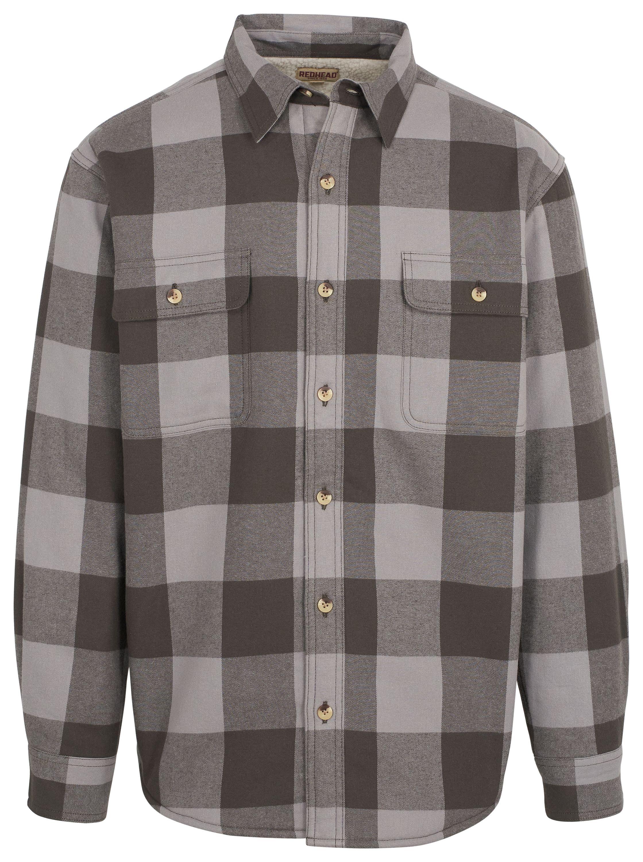Image of RedHead Sherpa-Lined Plaid Long-Sleeve Shirt for Men - Titanium Plaid