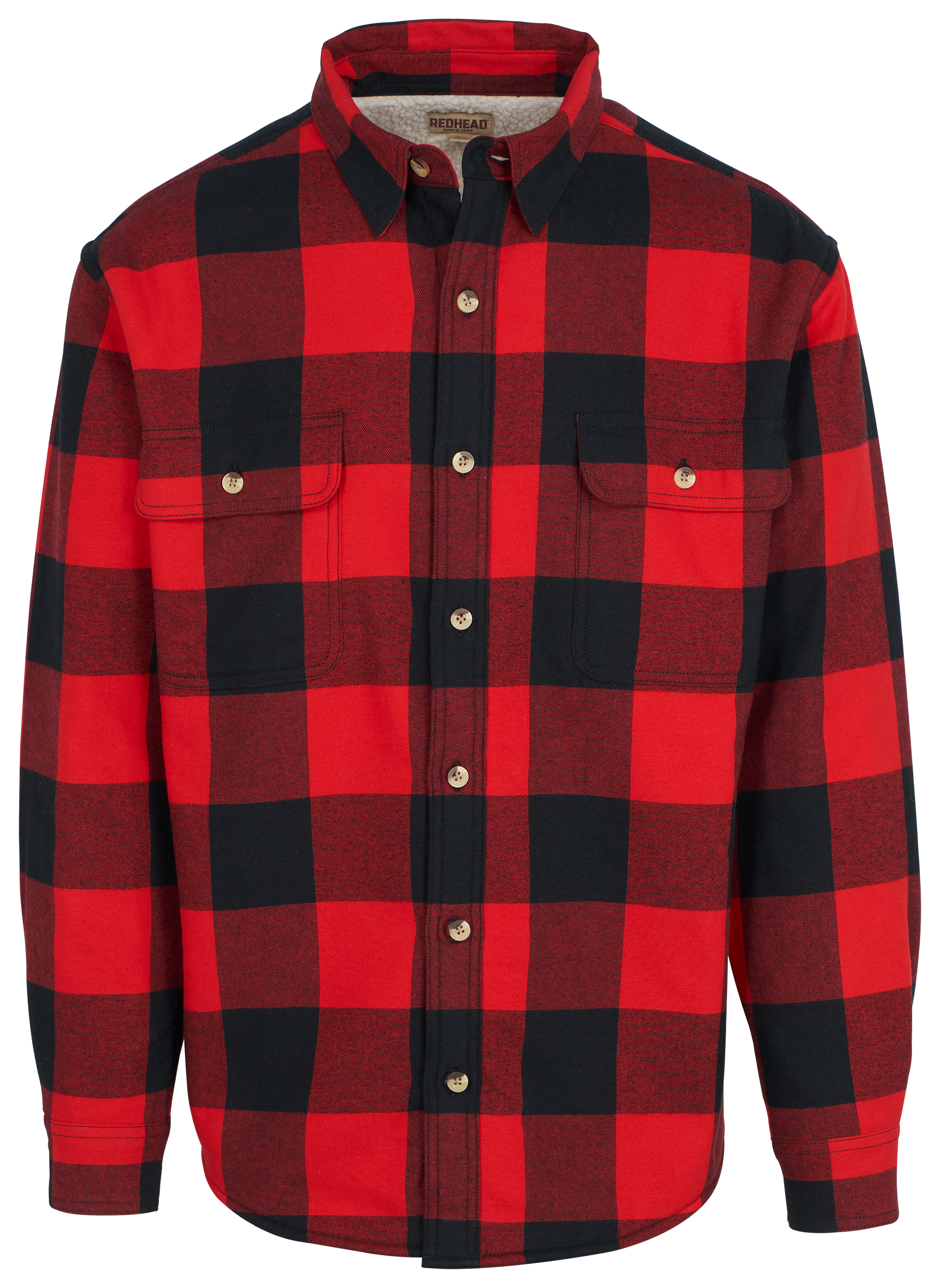 Image of RedHead Sherpa-Lined Plaid Long-Sleeve Shirt for Men - Salsa Plaid