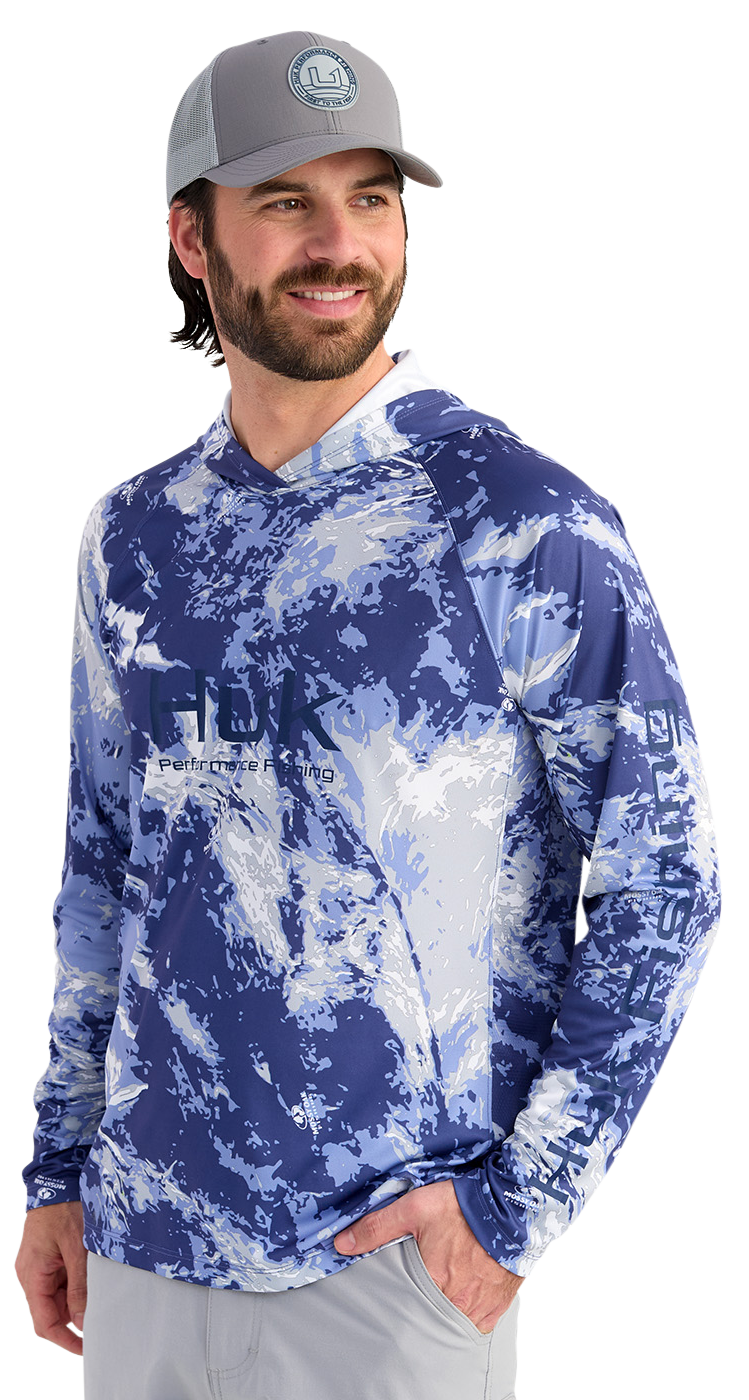 Image of Huk Pursuit Mossy Oak Hoodie - Mossy Oak Elements Stormwater Skipper Blue