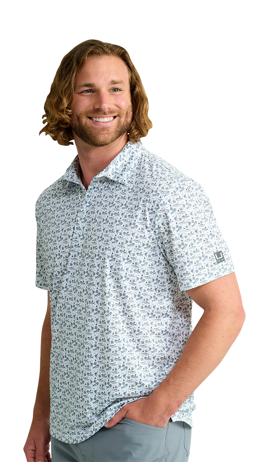 Image of Huk Printed Pursuit Performance Polo - White Redfish