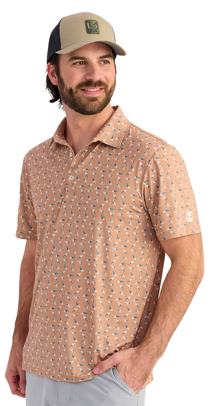 Image of Huk Printed Pursuit Performance Polo - Marl American Fish - M