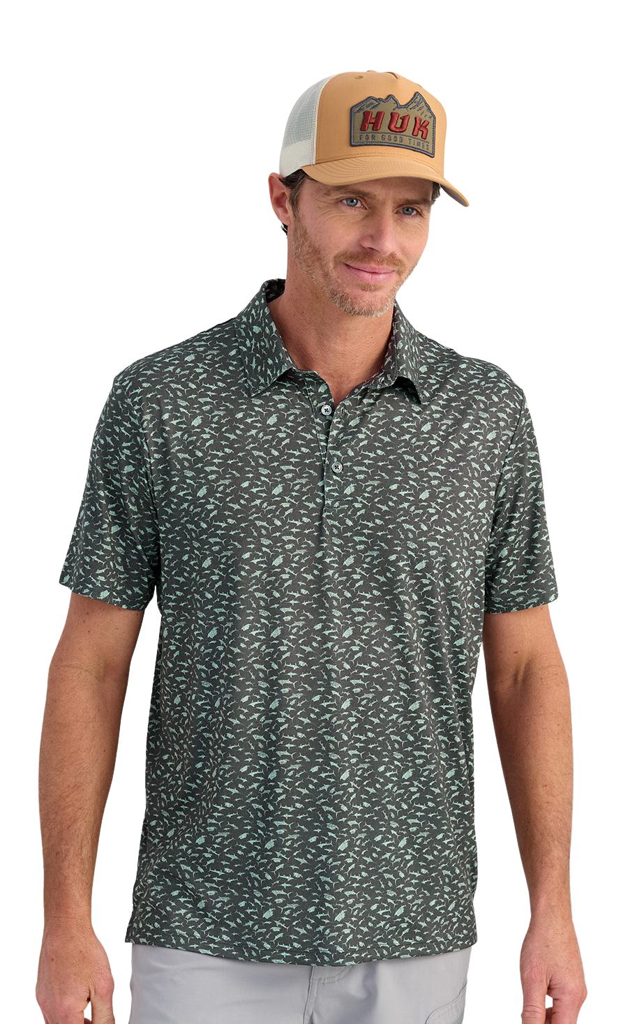 Image of Huk Printed KC Pursuit Polo - Volcanic Ash