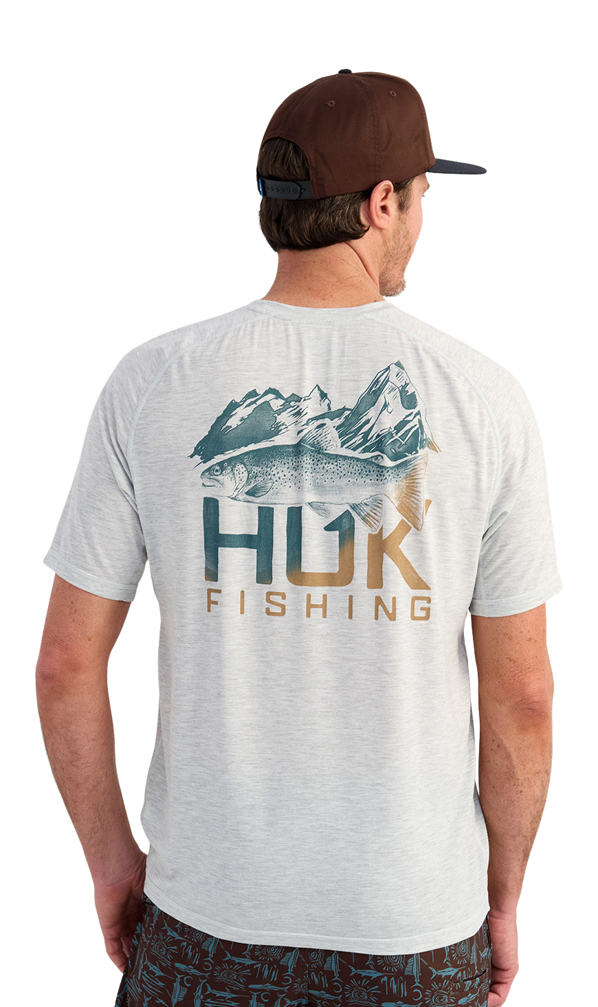 Image of Huk Drift Crew-Neck Graphic Short-Sleeve T-Shirt - Harbor Mist Heather