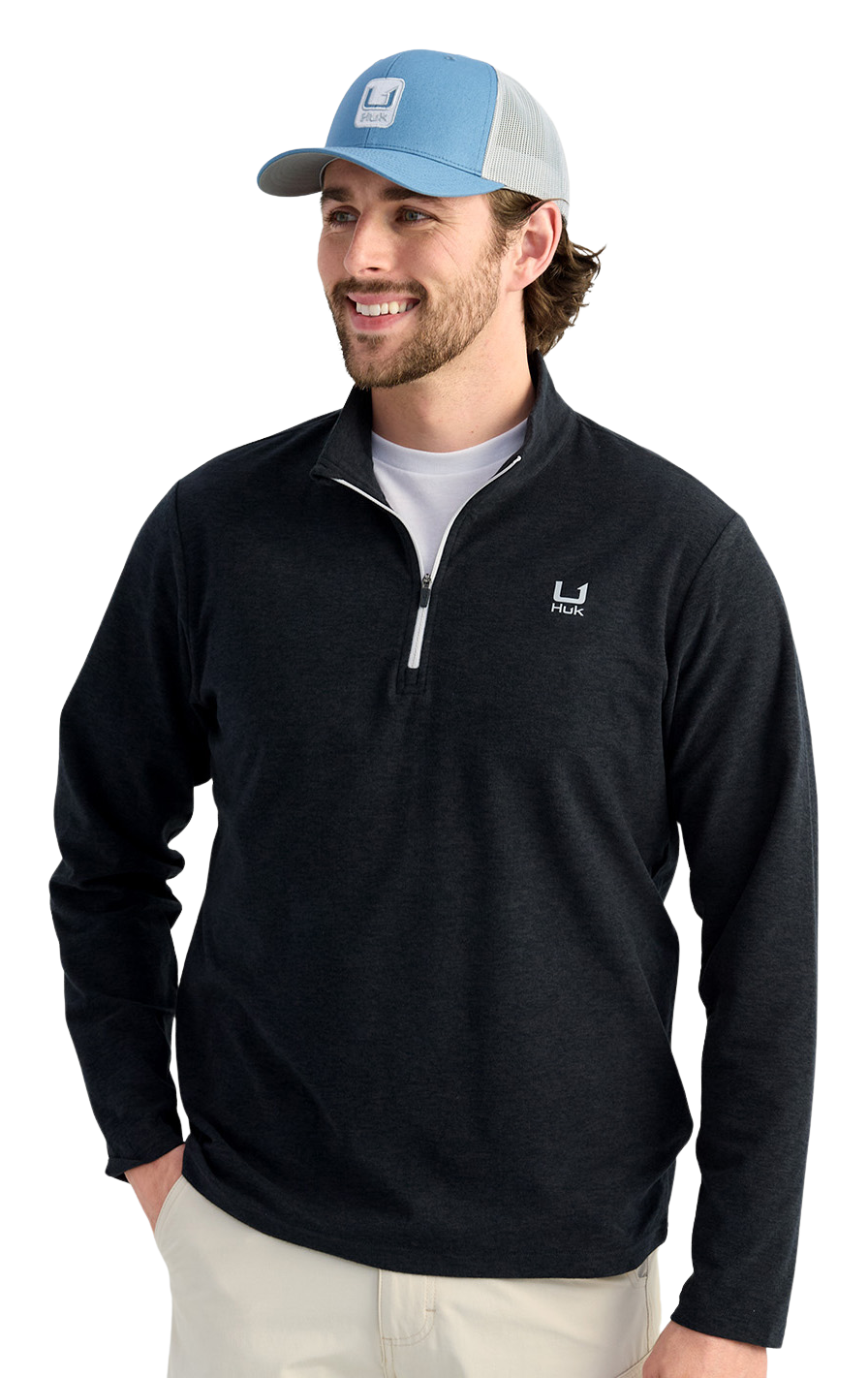 Image of Huk Leeward Lightweight Quarter-Zip Fleece Jacket - Black - M