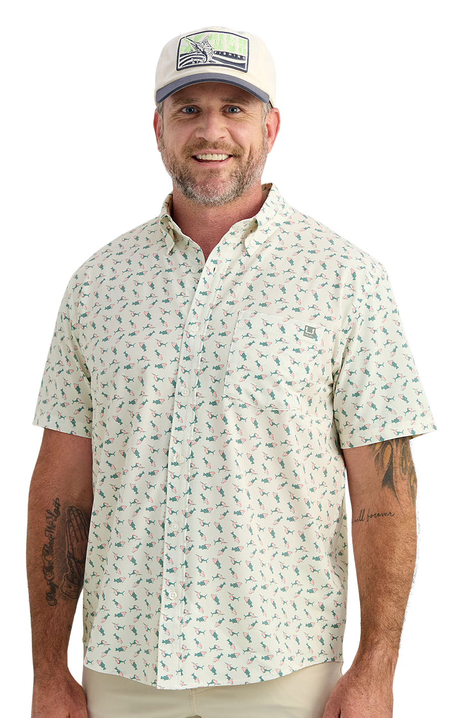 Image of Huk Kona Harbor Mist Short-Sleeve Button-Down Shirt - Egret - M