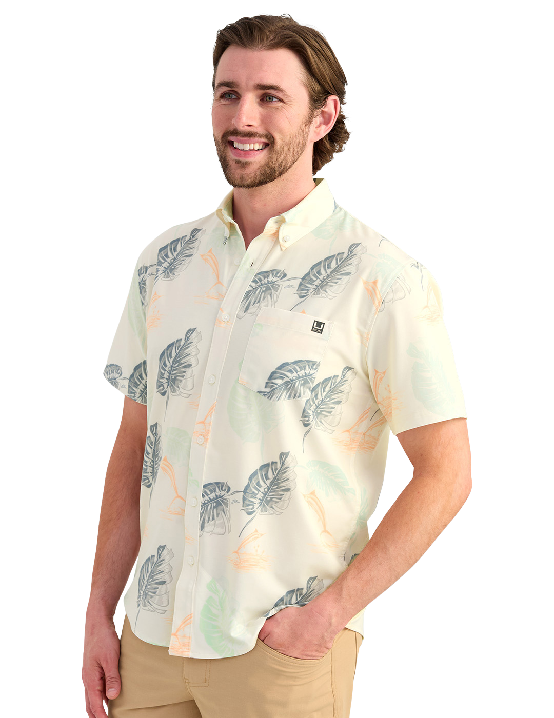 Image of Huk Kona KC Printed Short-Sleeve Shirt - Egret