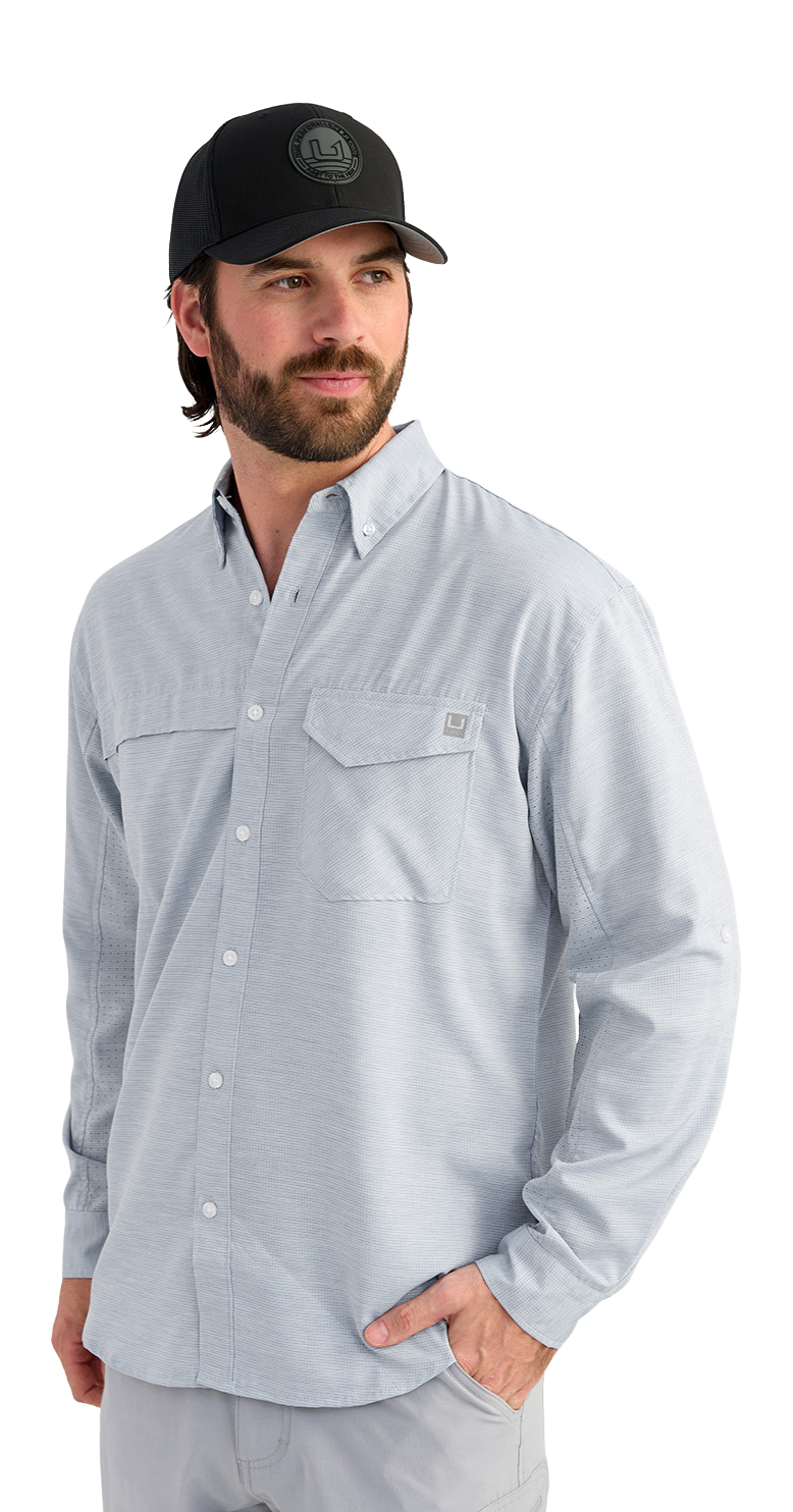 Image of Huk Tide Point Heather Ripstop Long-Sleeve Shirt - Quiet Harbor