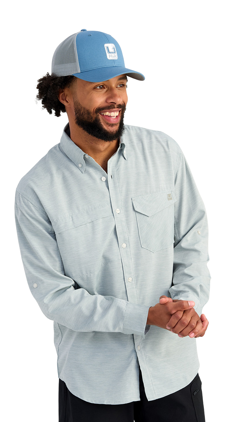 Image of Huk Tide Point Heather Ripstop Long-Sleeve Shirt - North Atlantic