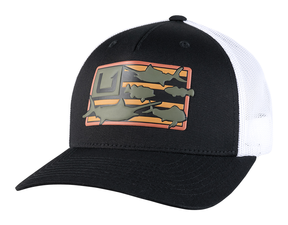 Image of Huk Trophy Flag Trucker Cap - Black