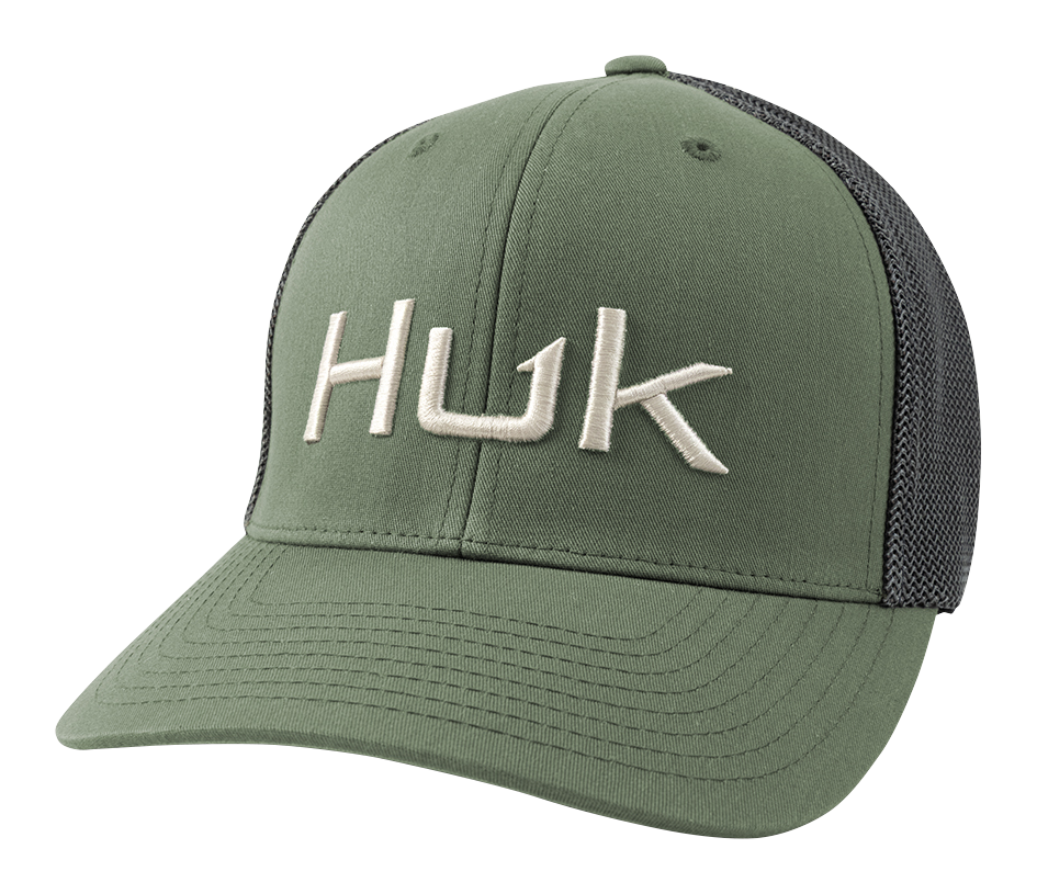 Image of Huk Embroidered 110 Mesh-Back Snapback Trucker Cap - Moss