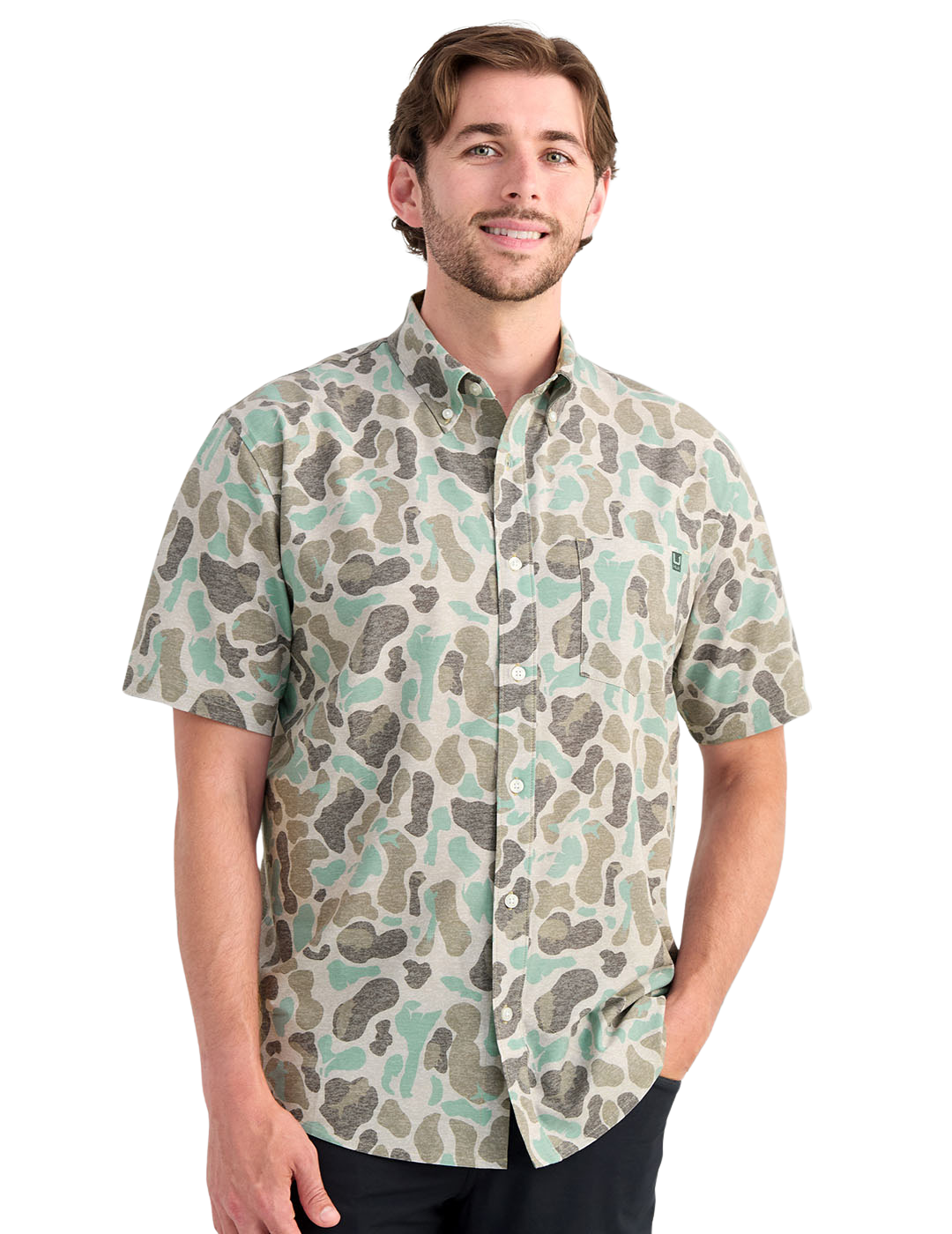 Image of Huk Kona KC Printed Short-Sleeve Shirt - Volcanic Ash Camo