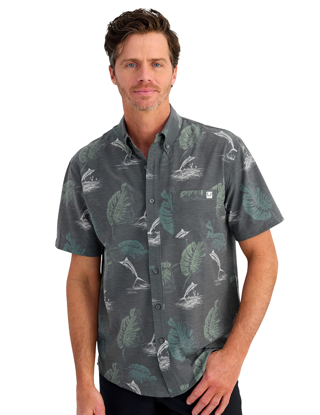 Image of Huk Kona KC Printed Short-Sleeve Shirt - Volcanic Ash Monstera