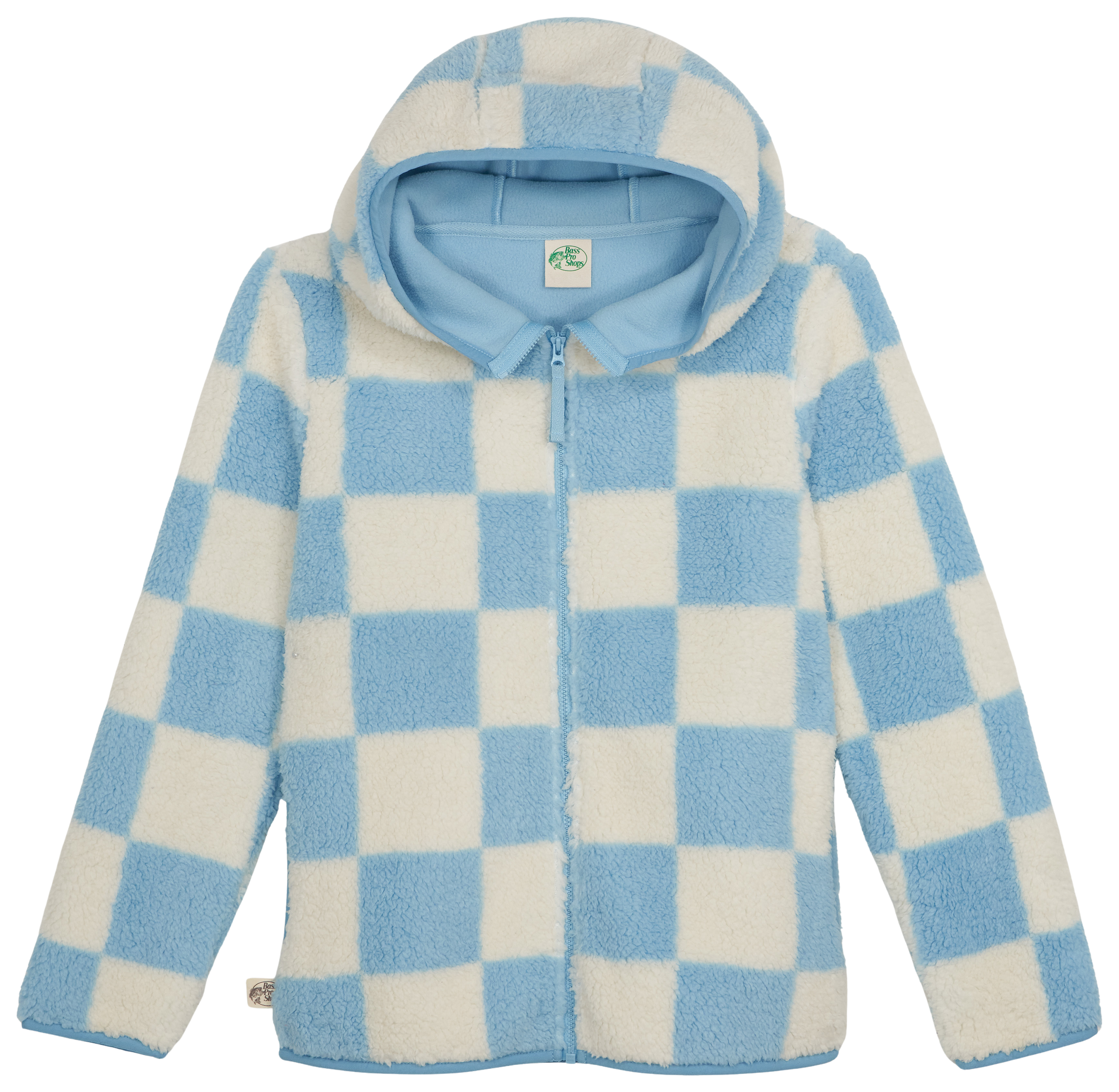 Image of Bass Pro Shops Cozy Fleece Full-Zip Hoodie for Kids - Blue Check - M