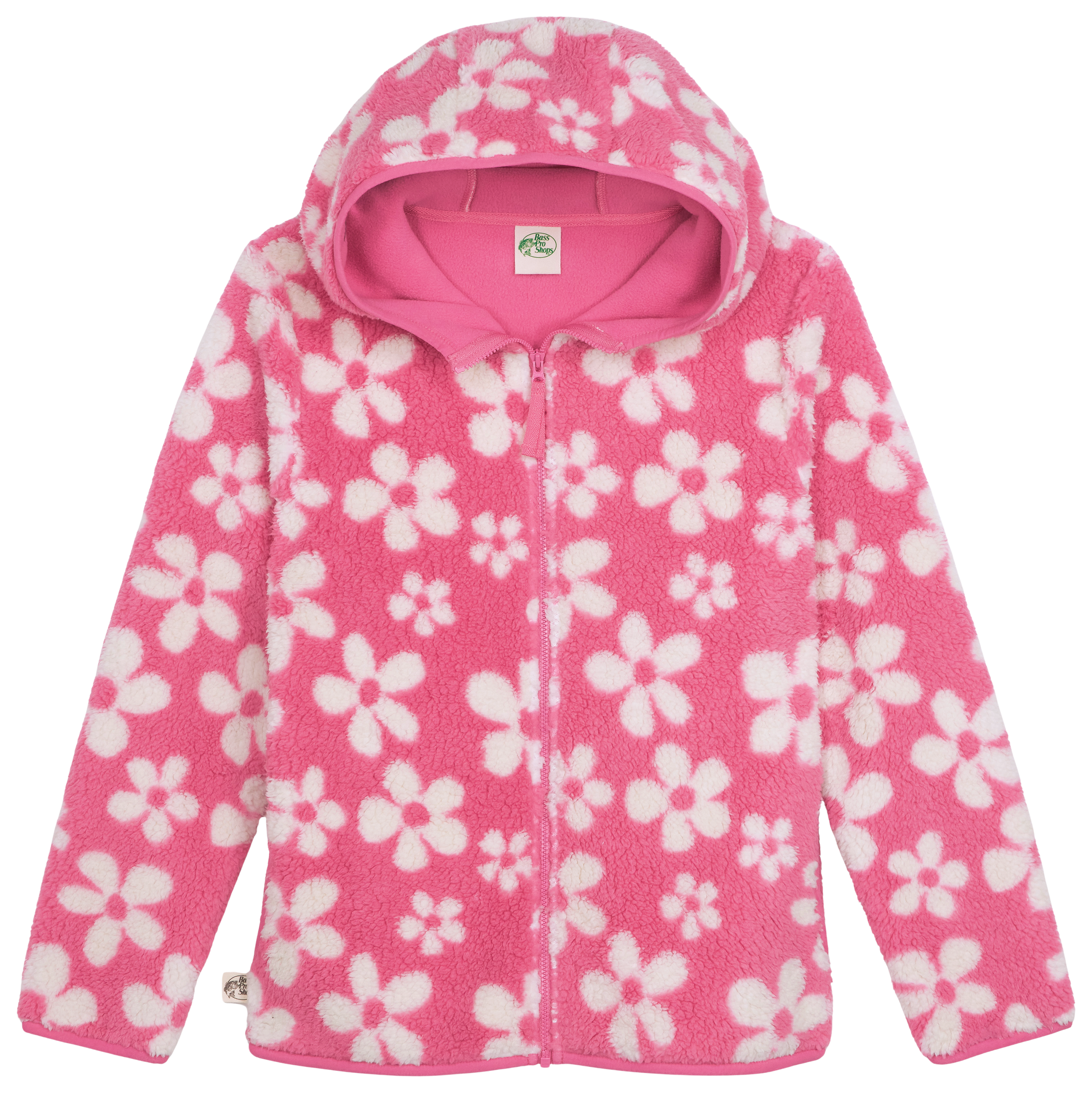 Image of Bass Pro Shops Cozy Fleece Full-Zip Hoodie for Kids - Pink Flower - XL