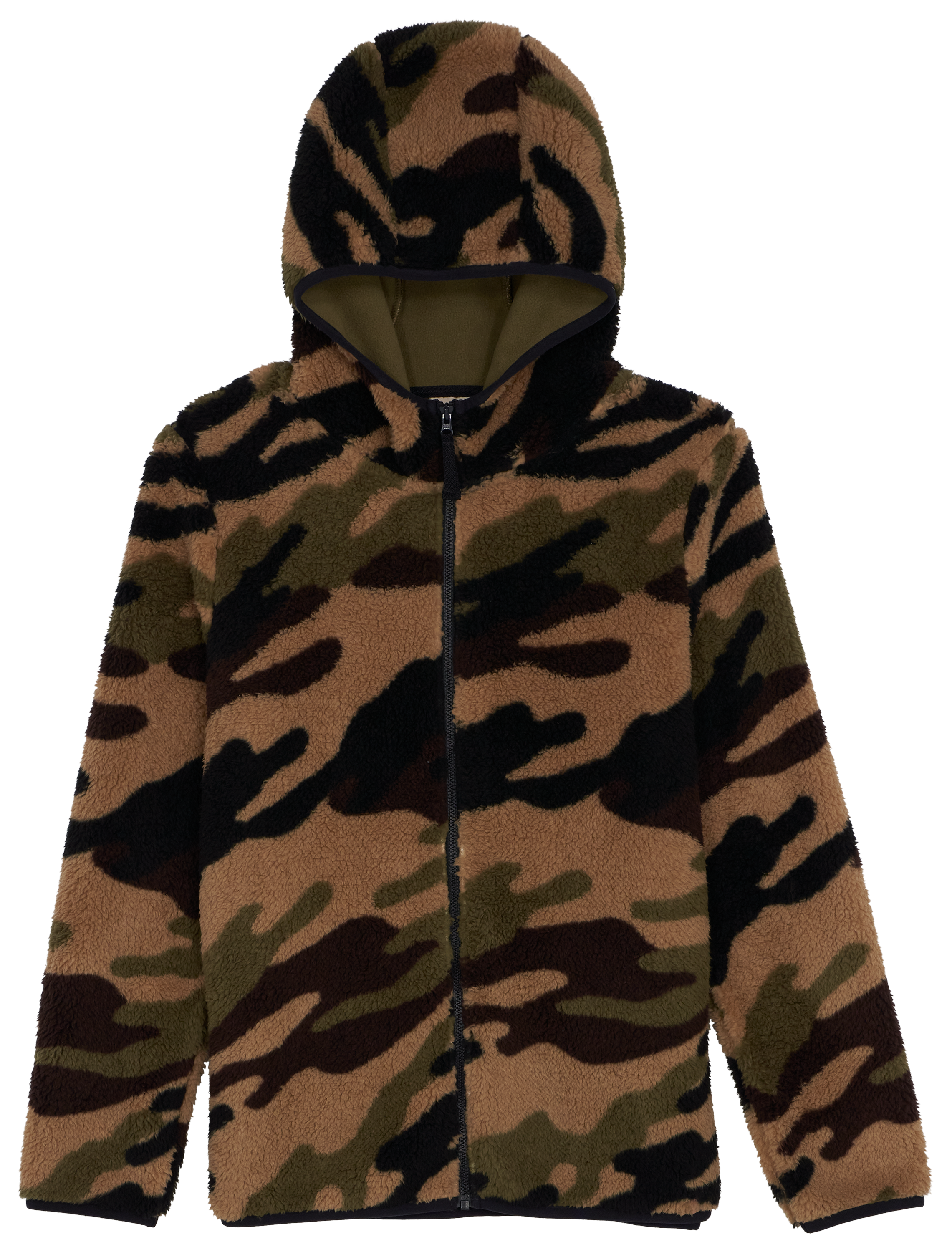 Image of Bass Pro Shops Cozy Fleece Full-Zip Hoodie for Kids - Green Camo - XS