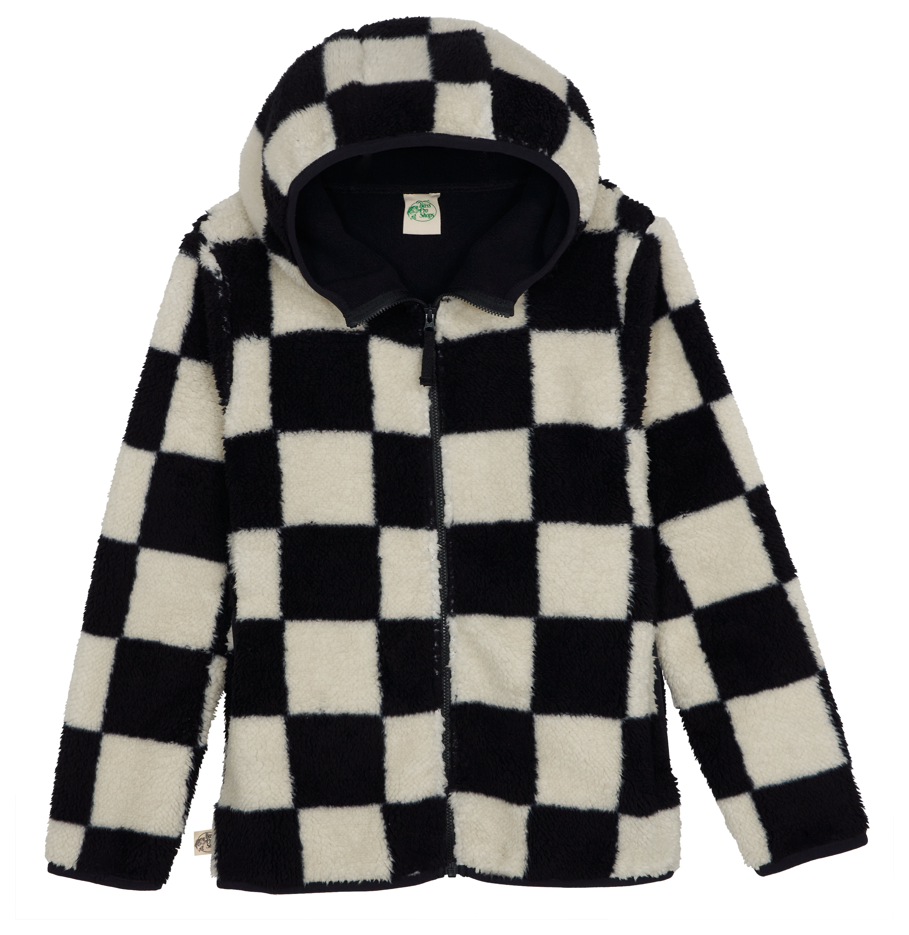 Image of Bass Pro Shops Cozy Fleece Full-Zip Hoodie for Kids - Black Check - L