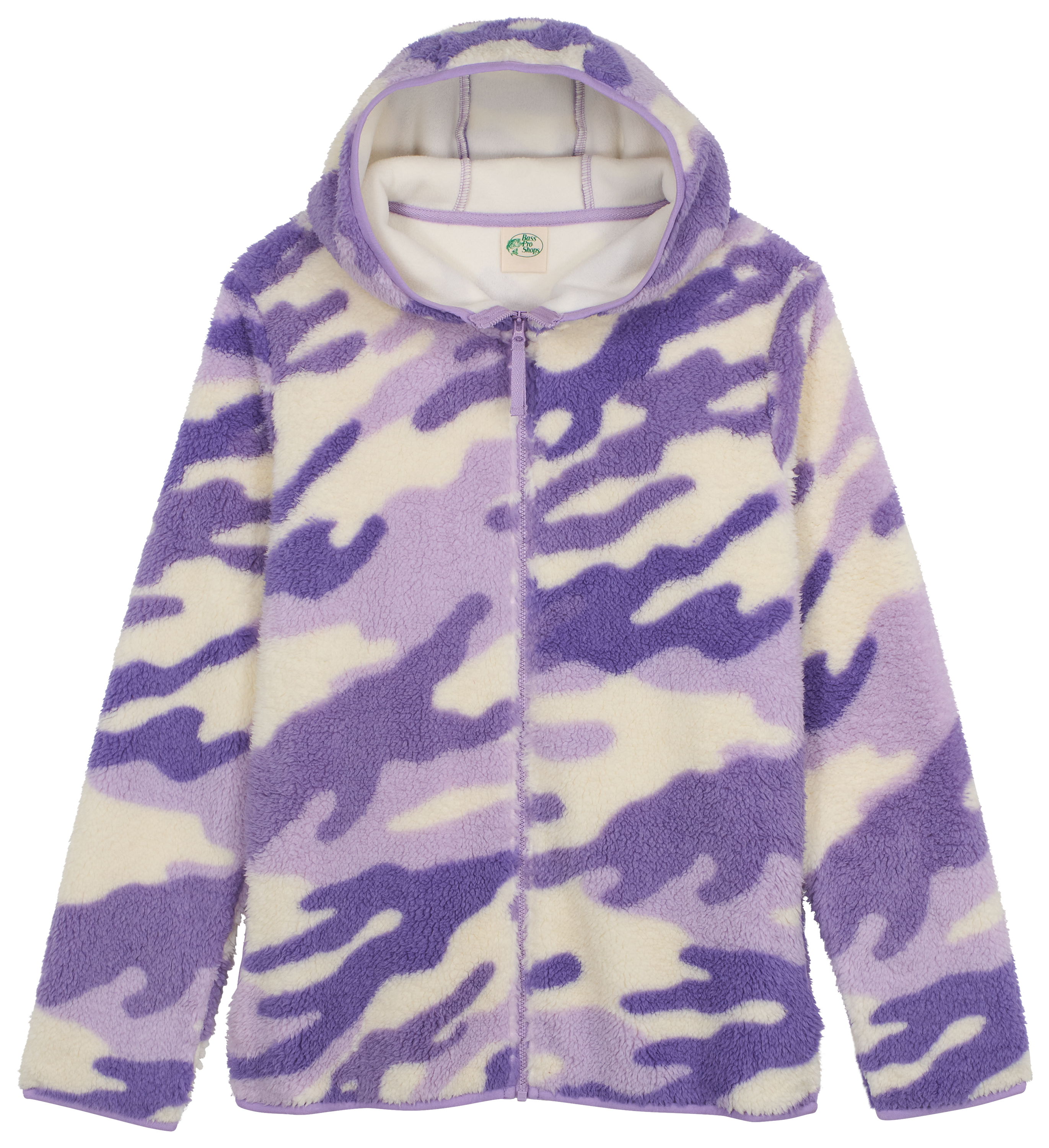 Image of Bass Pro Shops Cozy Fleece Full-Zip Hoodie for Kids - Purple Camo - M