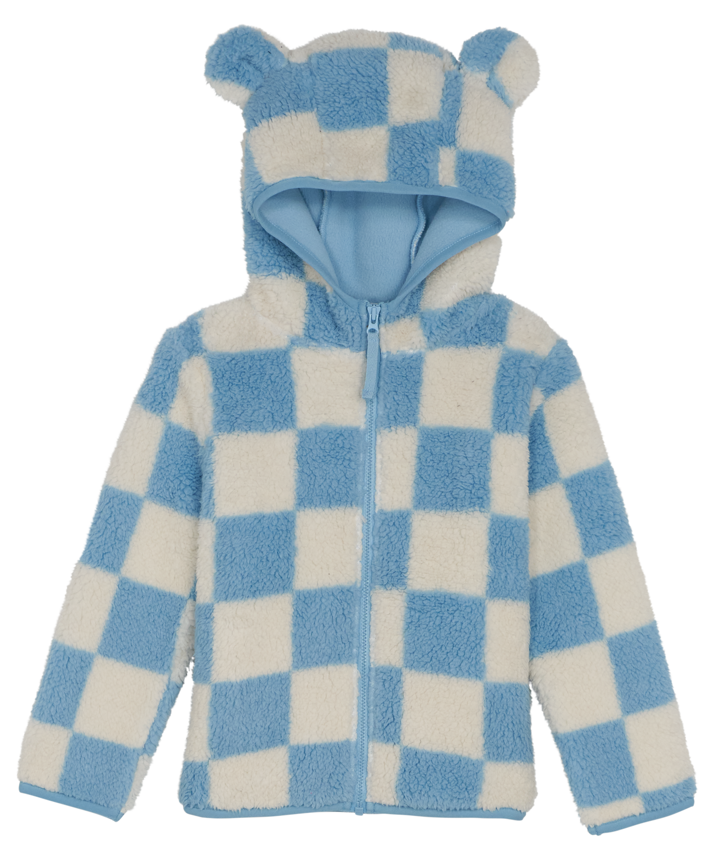 Image of Bass Pro Shops Cozy Fleece Full-Zip Hoodie for Toddler Boys - Blue Check - 3T