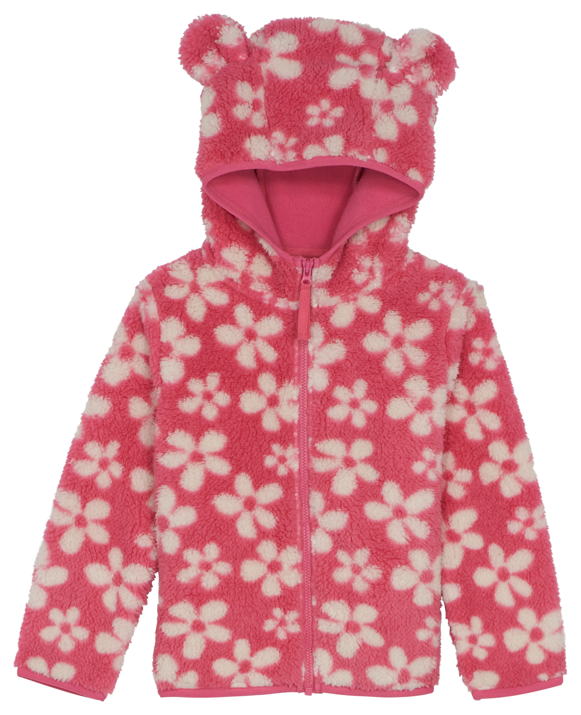 Image of Bass Pro Shops Cozy Fleece Full-Zip Hoodie for Toddler Girls - Pink Flower - 4T