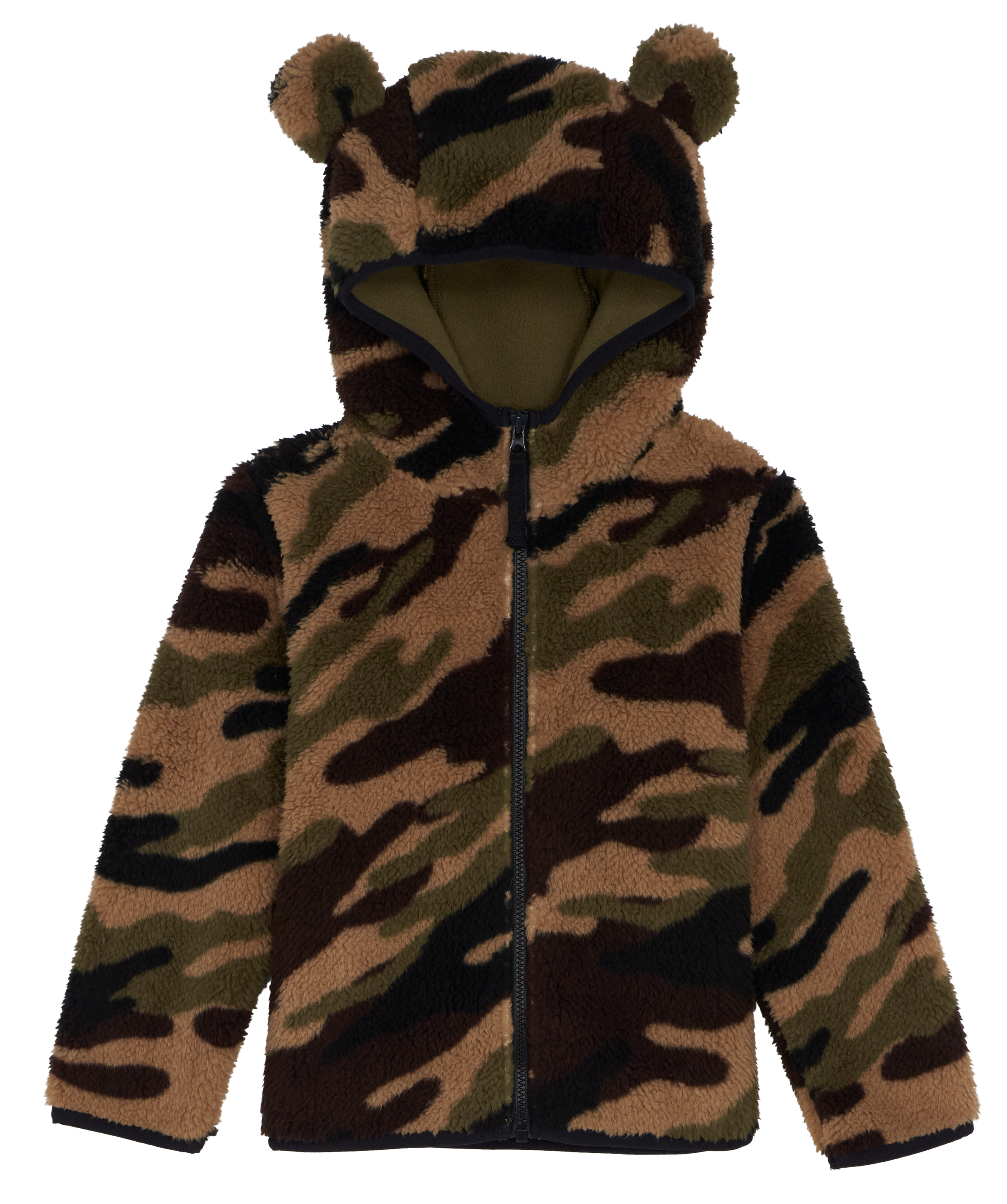 Image of Bass Pro Shops Cozy Fleece Full-Zip Hoodie for Toddlers - Green Camo - 2T
