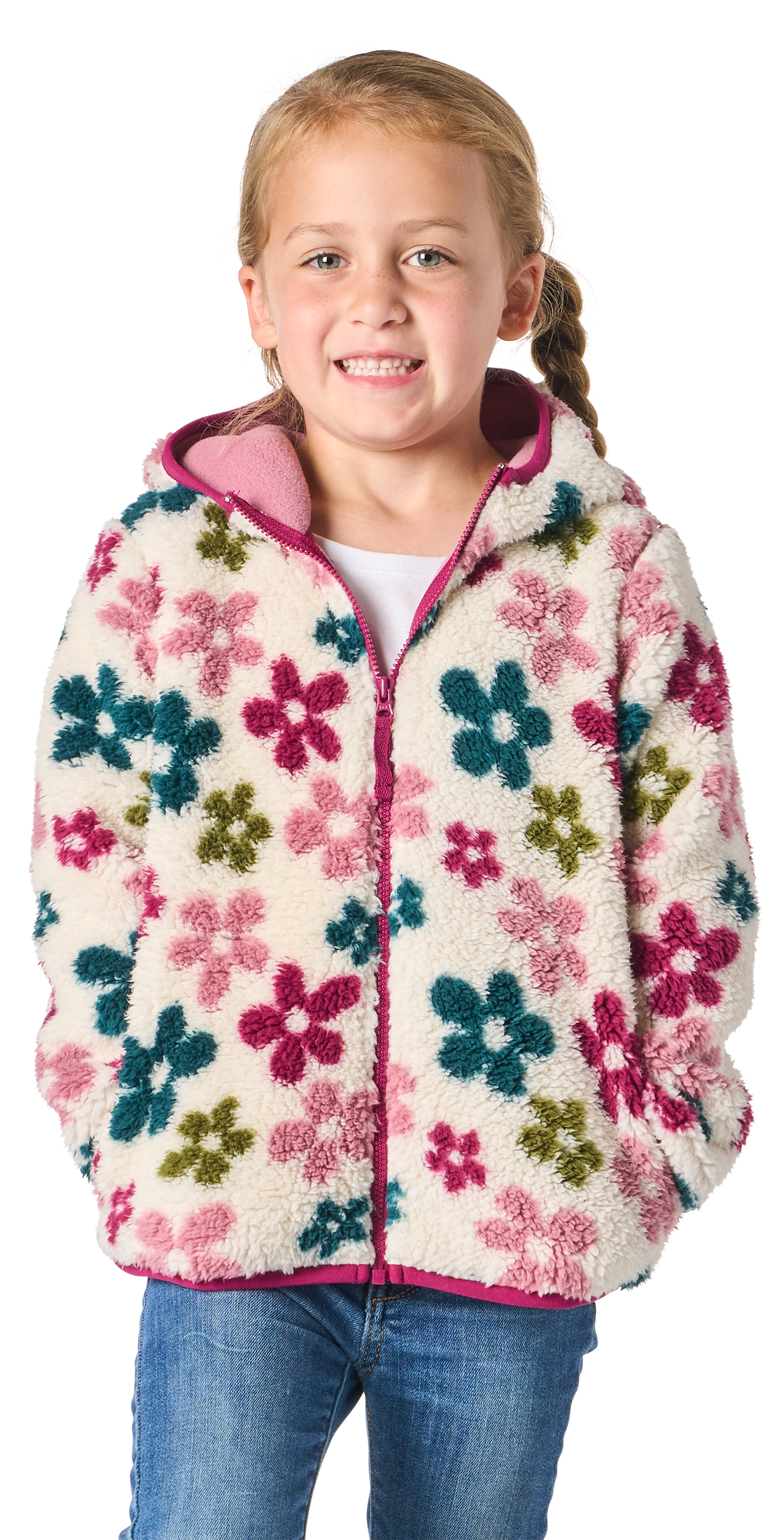 Image of Bass Pro Shops Cozy Fleece Full-Zip Hoodie for Toddler Girls - Lilas Flower - 3T