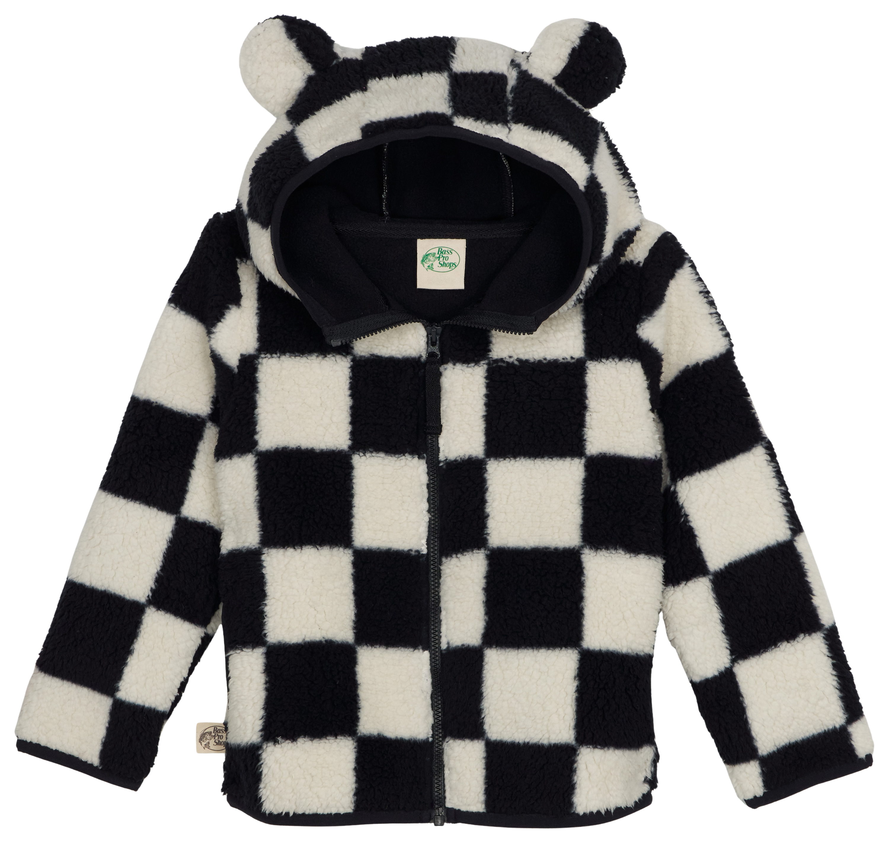 Image of Bass Pro Shops Cozy Fleece Full-Zip Hoodie for Toddlers - Black Check - 2T