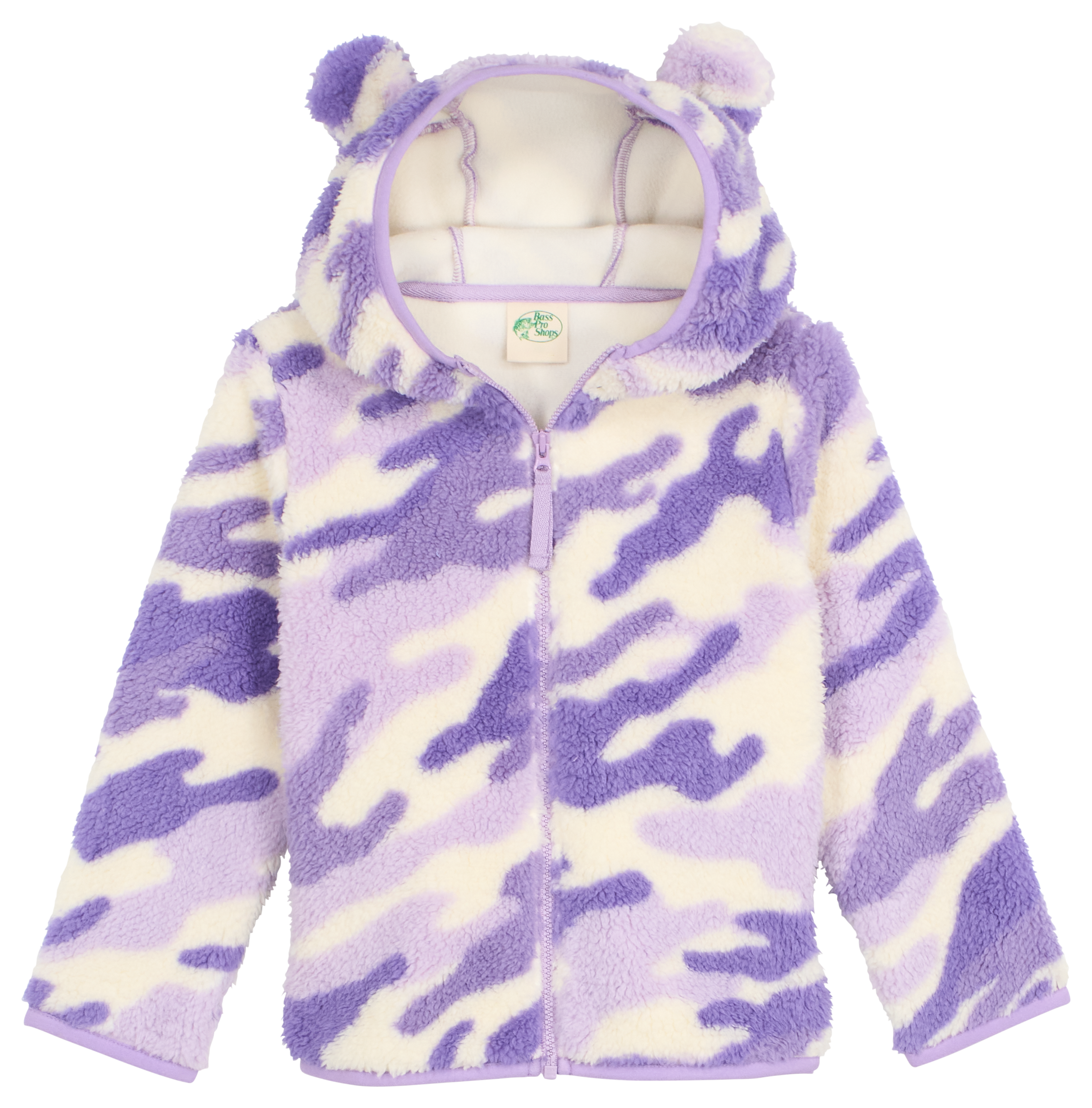 Image of Bass Pro Shops Cozy Fleece Full-Zip Hoodie for Toddler Girls - Purple Camo - 2T