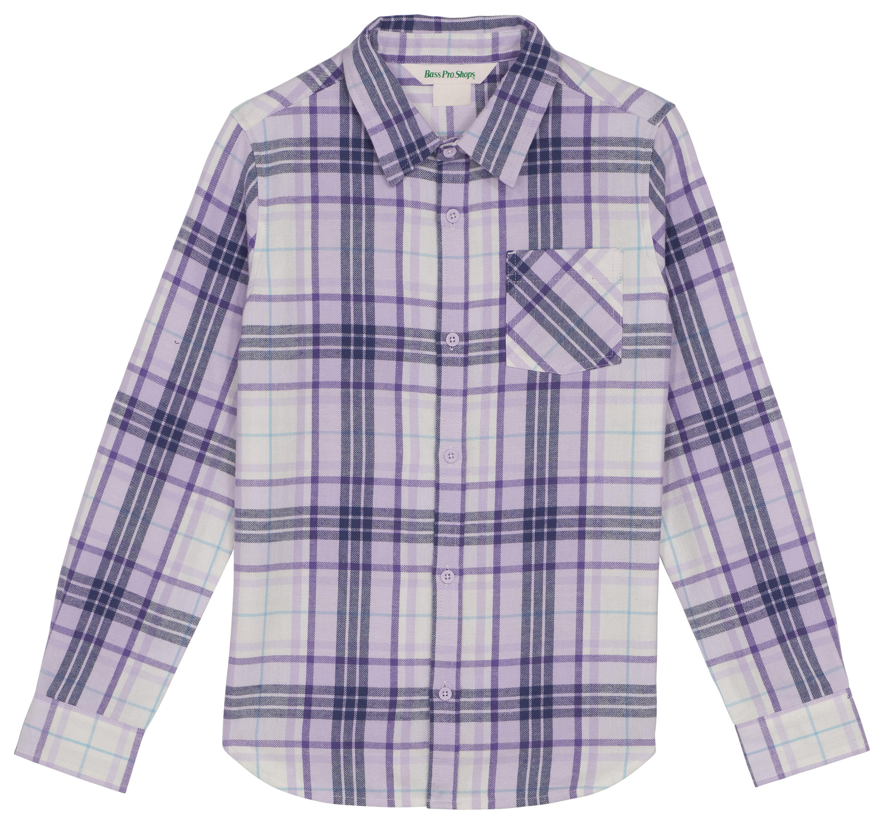 Image of Bass Pro Shops Plaid Flannel Long-Sleeve Button-Down Shirt for Kids - Purple Passion - M