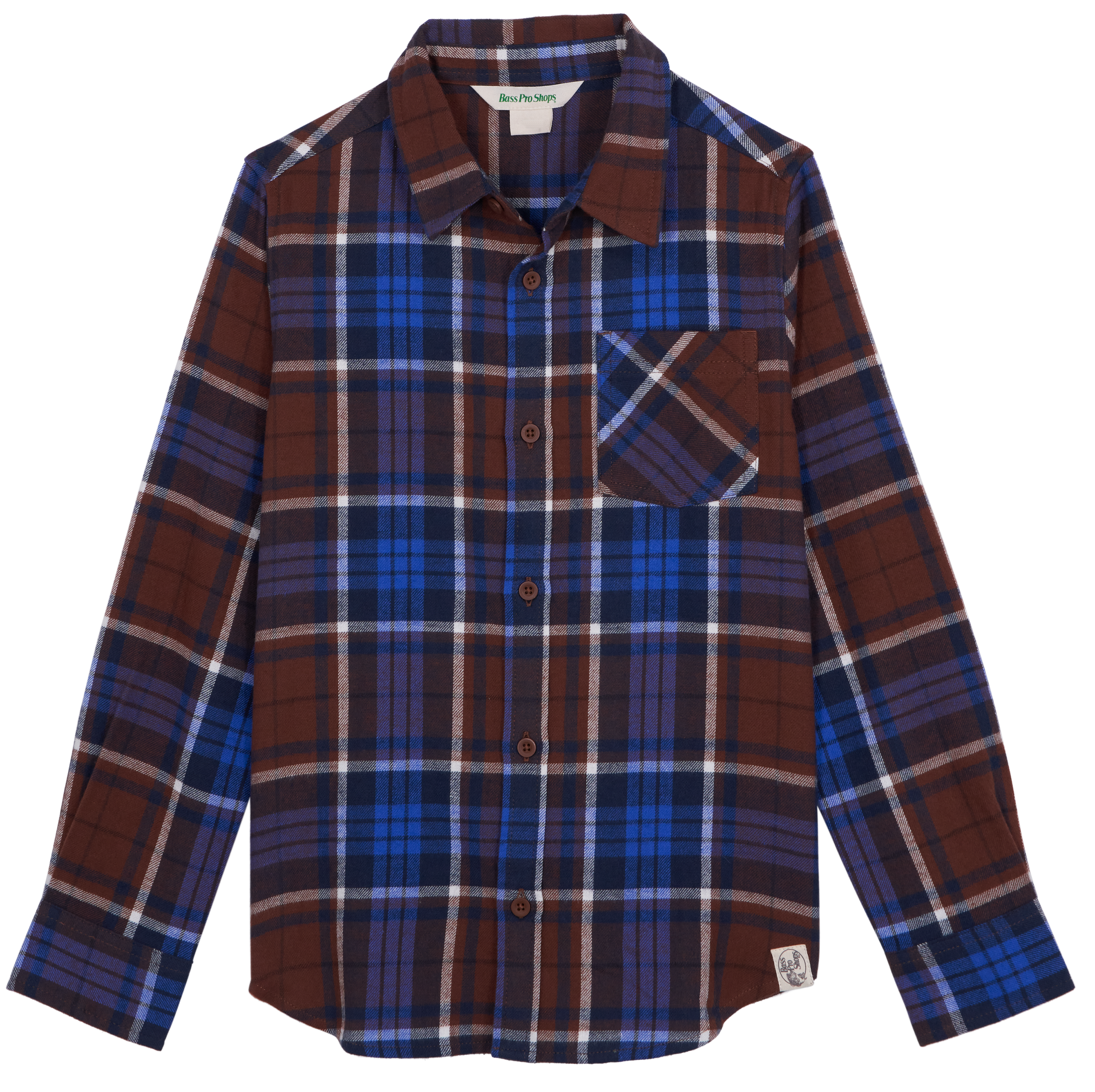 Image of Bass Pro Shops Plaid Flannel Long-Sleeve Button-Down Shirt for Kids - Blue Plaid - S