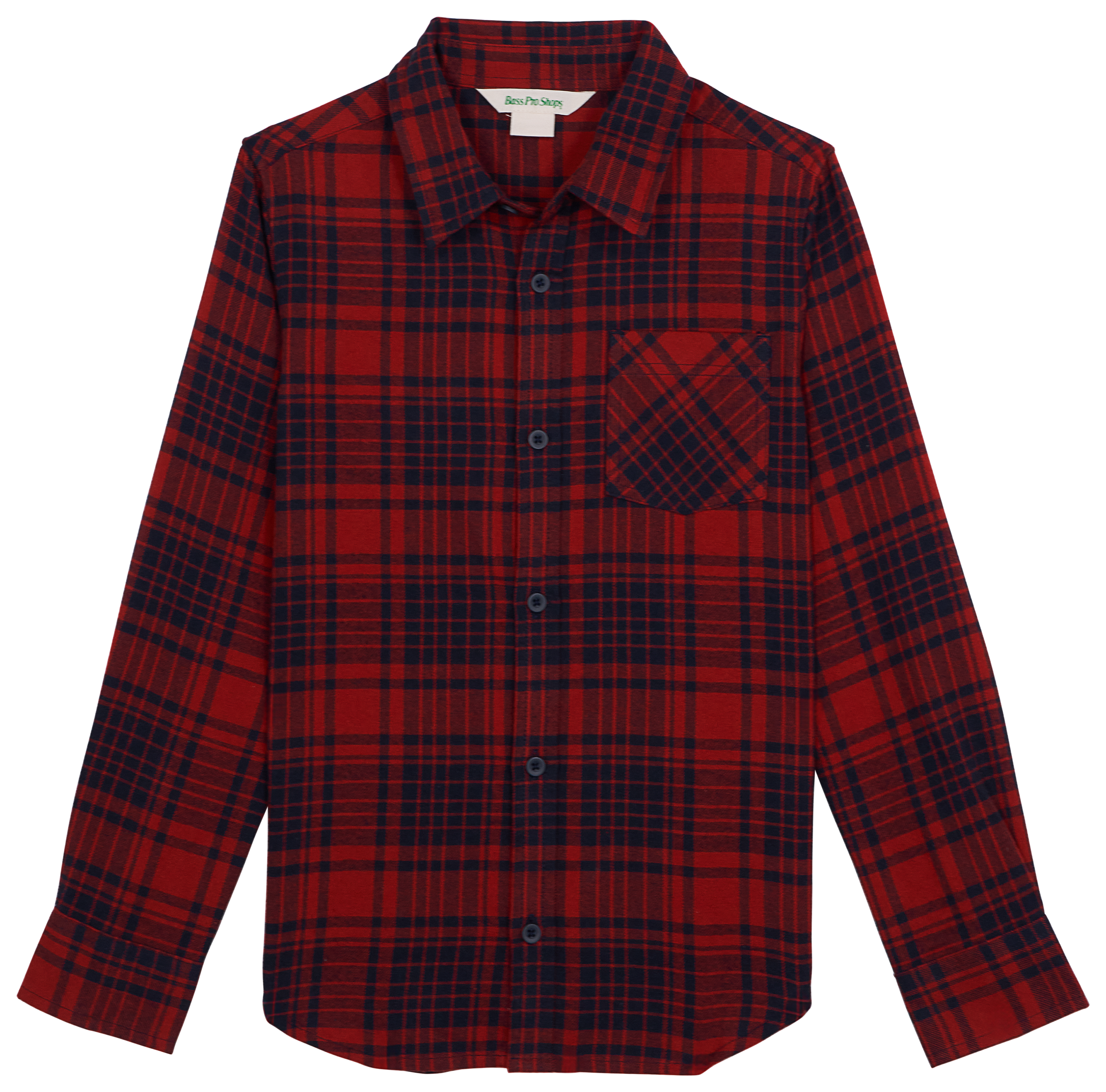 Image of Bass Pro Shops Plaid Flannel Long-Sleeve Button-Down Shirt for Kids - Red Ochre