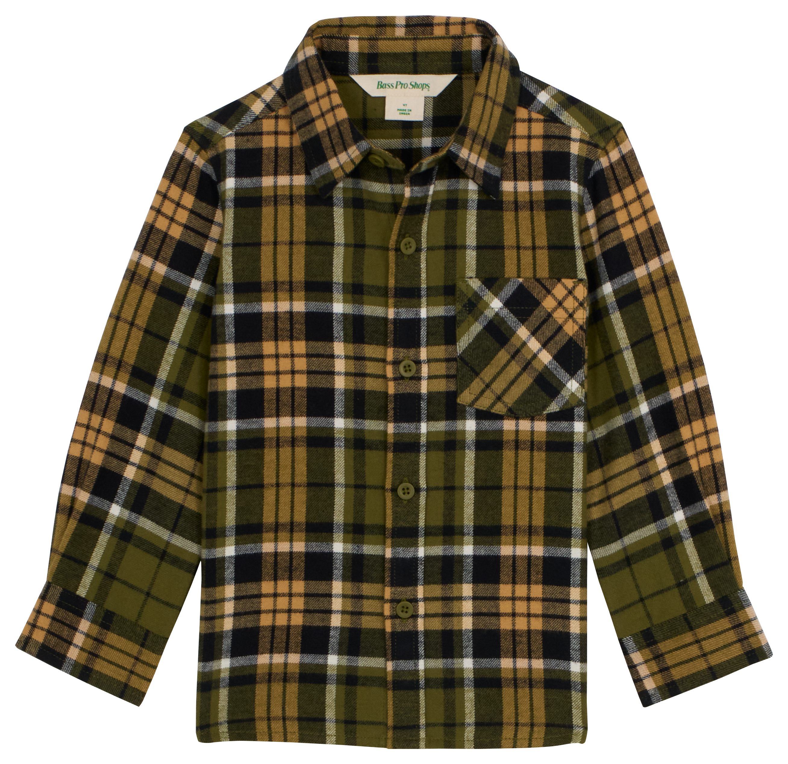 Image of Bass Pro Shops Plaid Flannel Long-Sleeve Button-Down Shirt for Toddlers - Olive