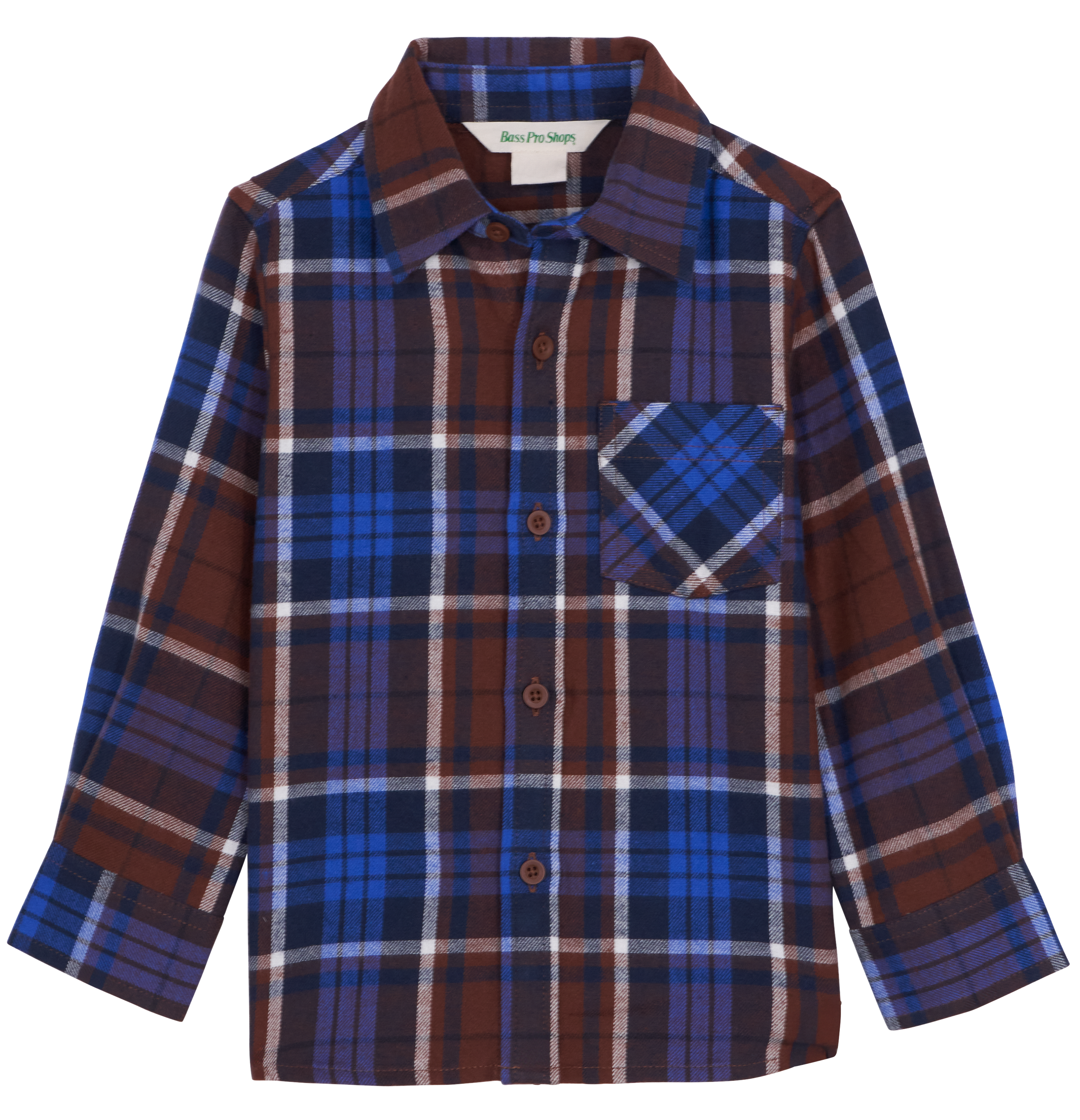 Image of Bass Pro Shops Plaid Flannel Long-Sleeve Button-Down Shirt for Toddlers - Blue Plaid