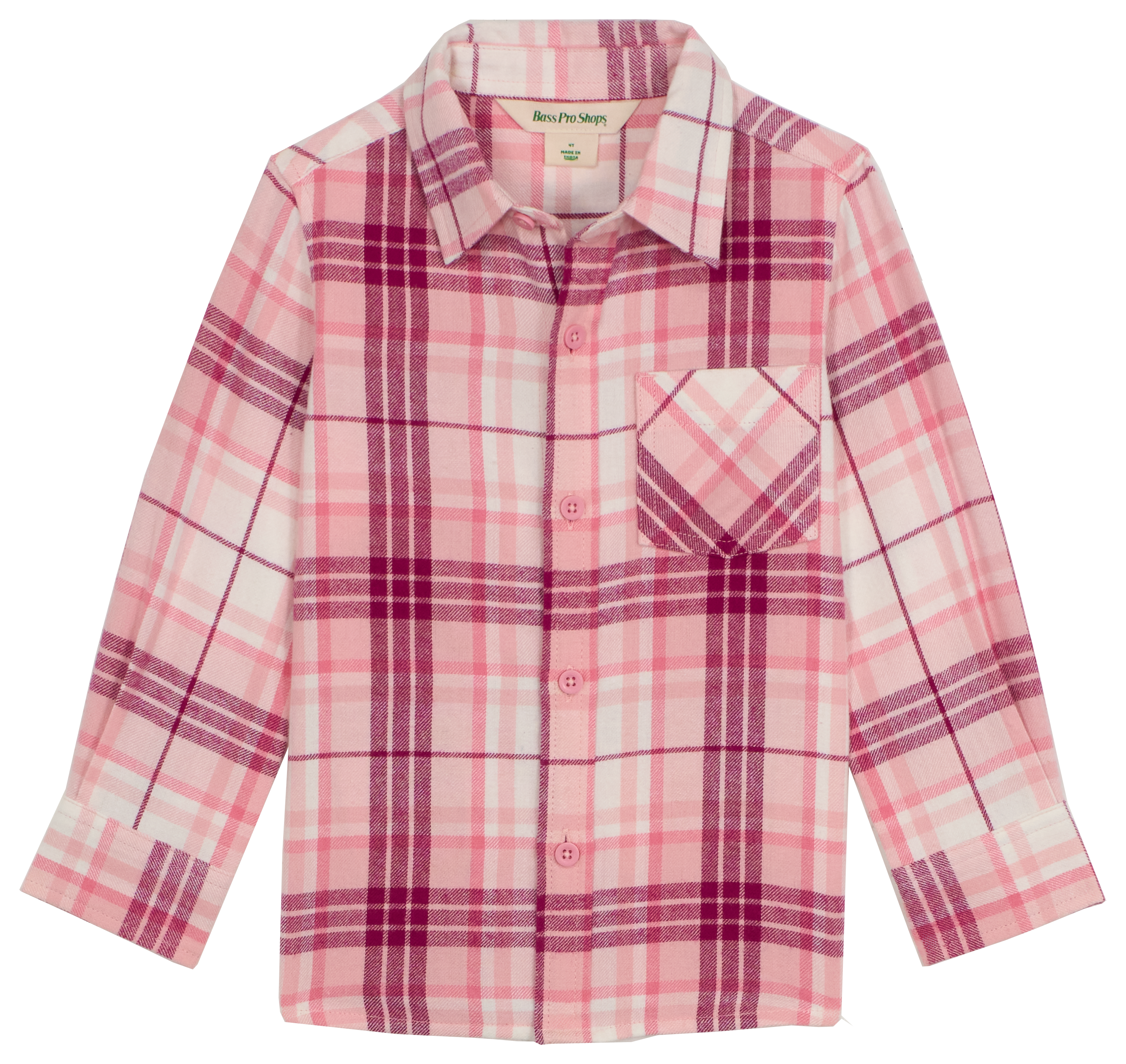 Image of Bass Pro Shops Plaid Flannel Long-Sleeve Button-Down Shirt for Toddlers - Raspberry Rose