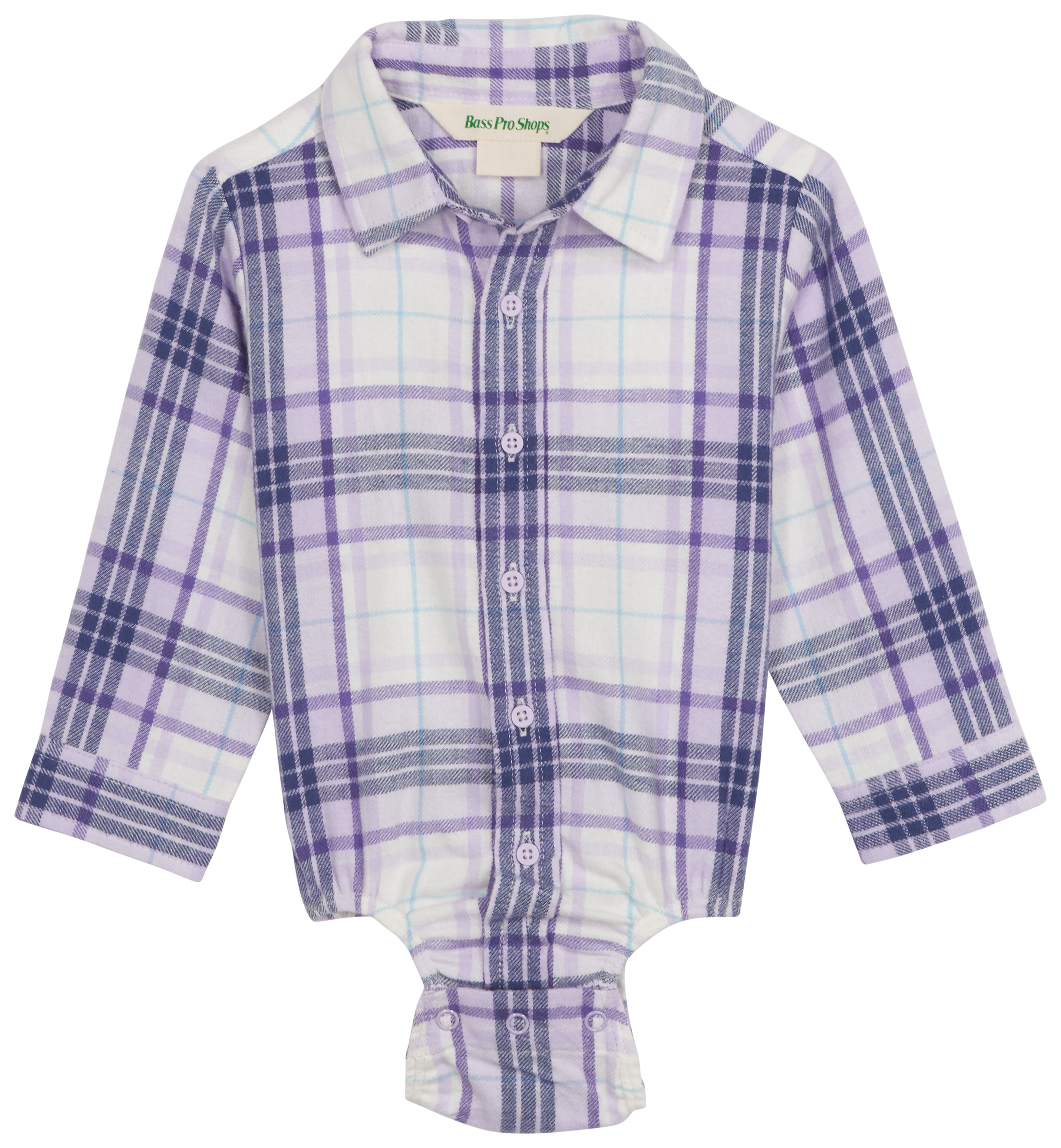 Image of Bass Pro Shops Flannel Long-Sleeve Button-Down Bodysuit for Babies - Purple Passion
