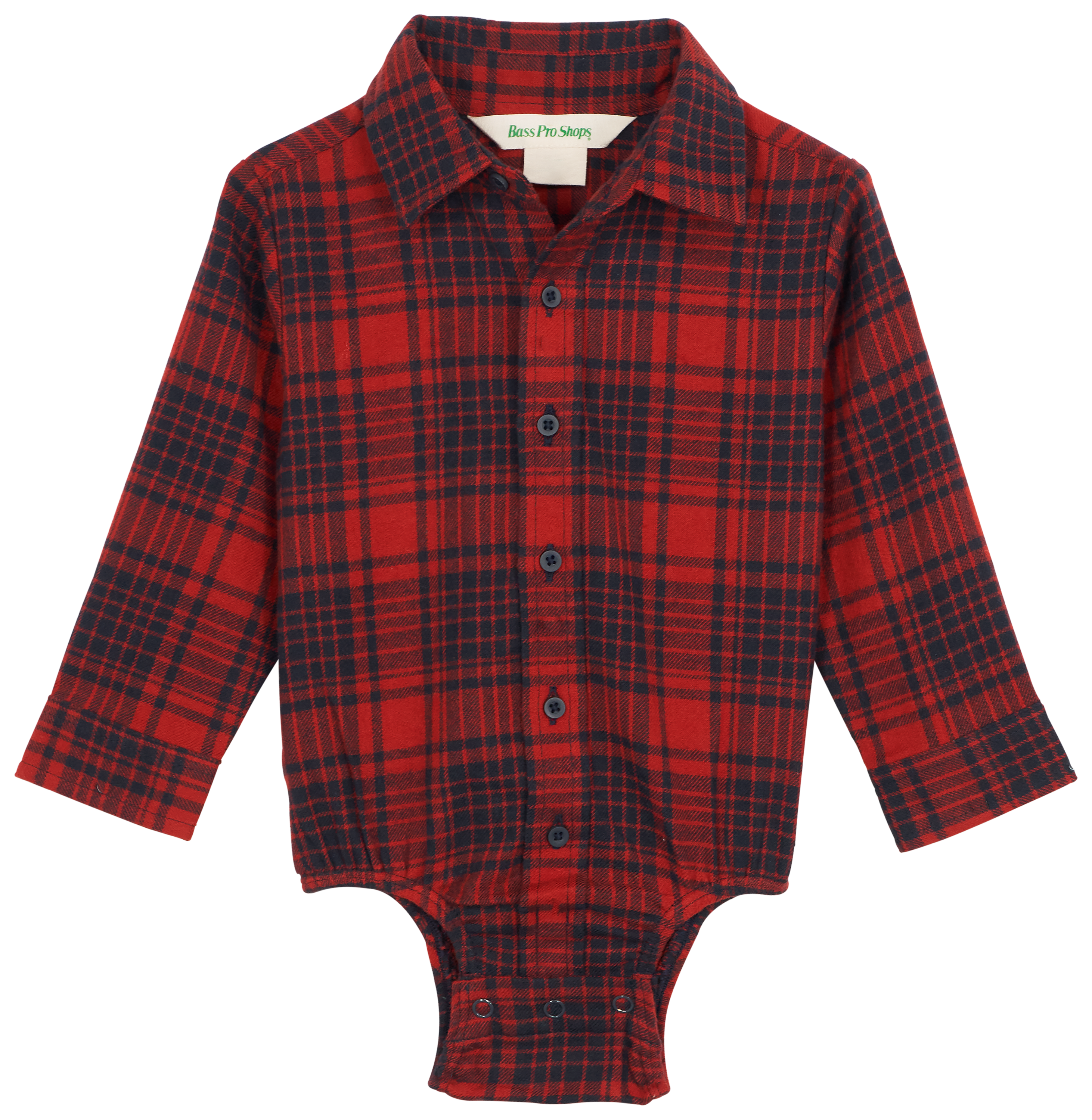 Image of Bass Pro Shops Flannel Long-Sleeve Button-Down Bodysuit for Babies - Red Ochre
