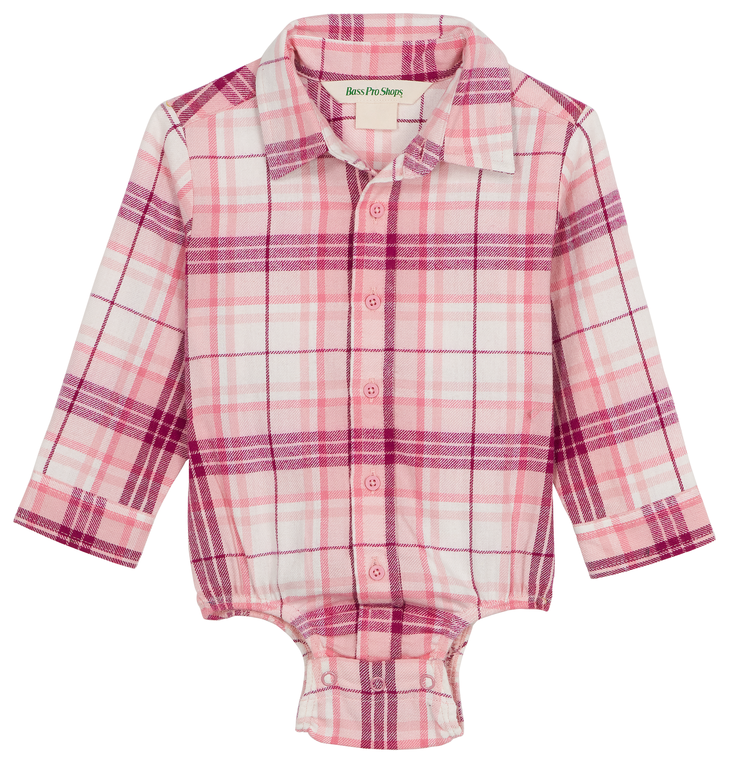 Image of Bass Pro Shops Flannel Long-Sleeve Button-Down Bodysuit for Babies - Raspberry Rose