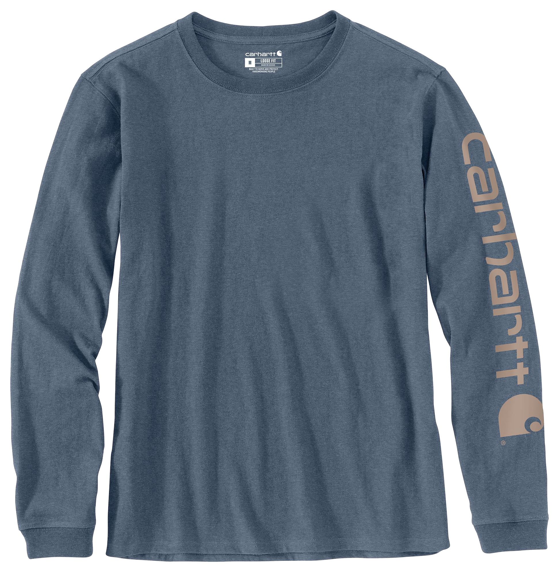 Image of Carhartt Logo Sleeve Graphic Heavyweight Long-Sleeve T-Shirt for Ladies - Light Faded Navy Heather/Faded - L