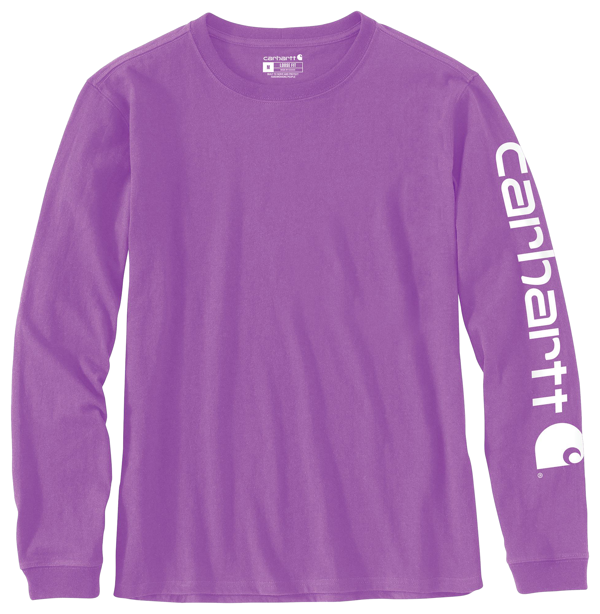 Image of Carhartt Logo Sleeve Graphic Heavyweight Long-Sleeve T-Shirt - Cherry Bloom/White