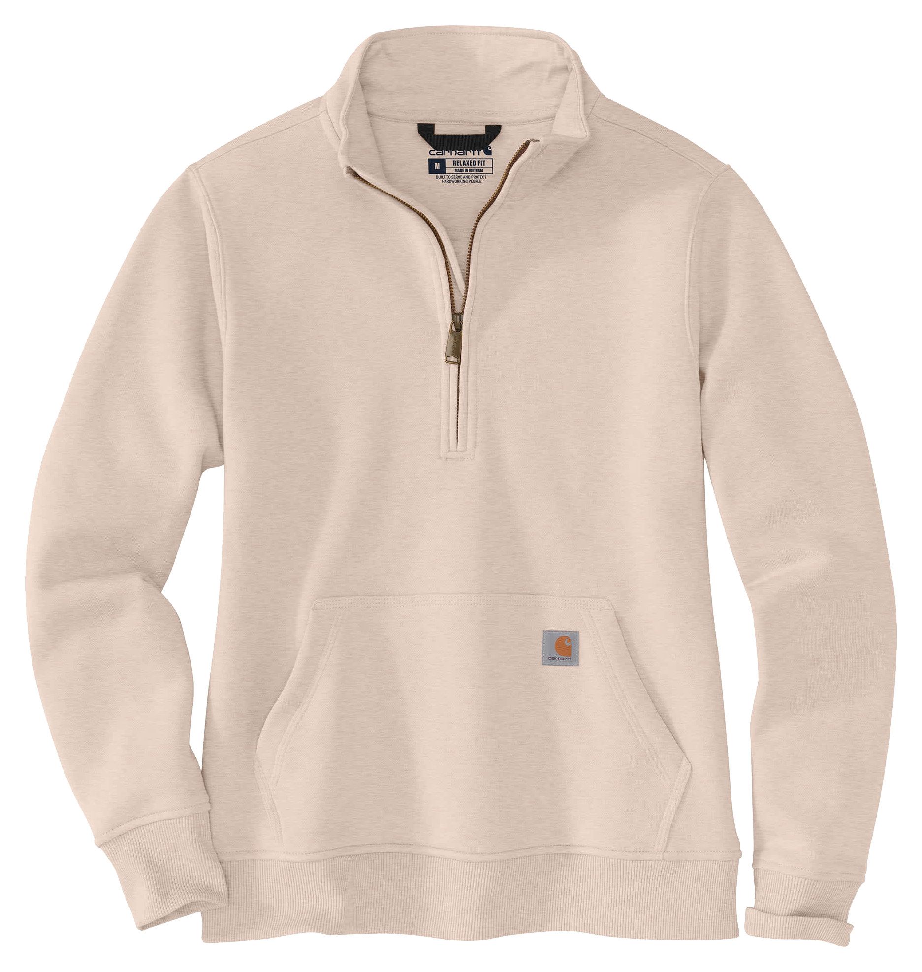 Image of Carhartt Relaxed-Fit Midweight Quarter-Zip Mock-Neck Sweatshirt for Ladies - Light Taupe Heather - L